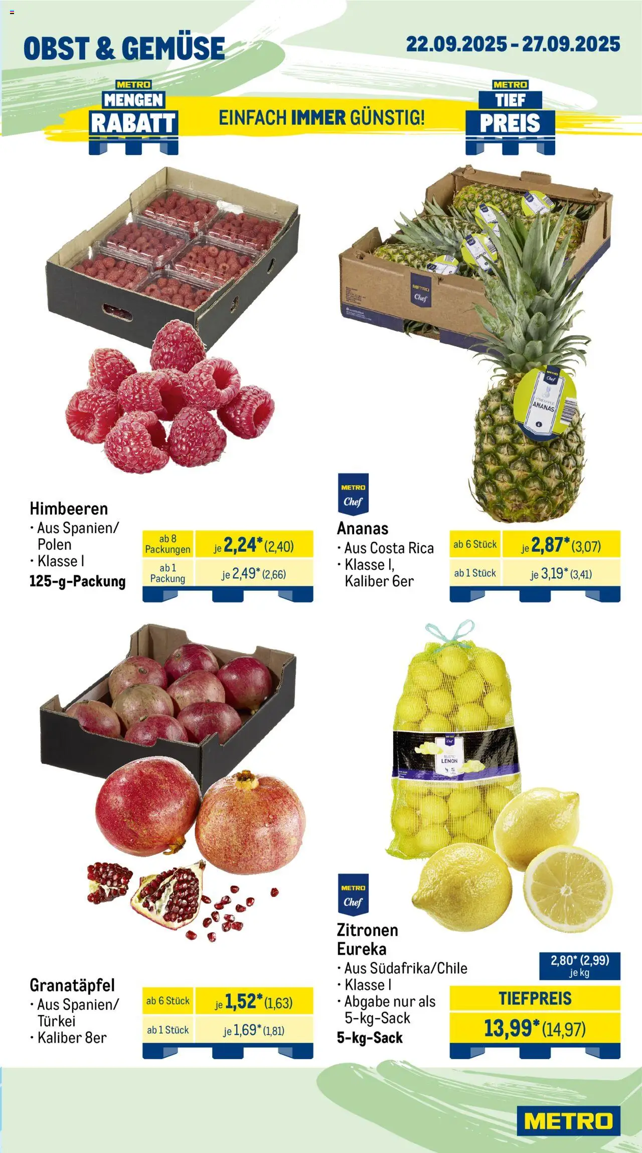 Metro Wochen-Angebote Gastro – gültig ab 22.09.2025 | Seite: 7 | Produkte: Himbeeren, Granatapfel, Gemüse, Obst
