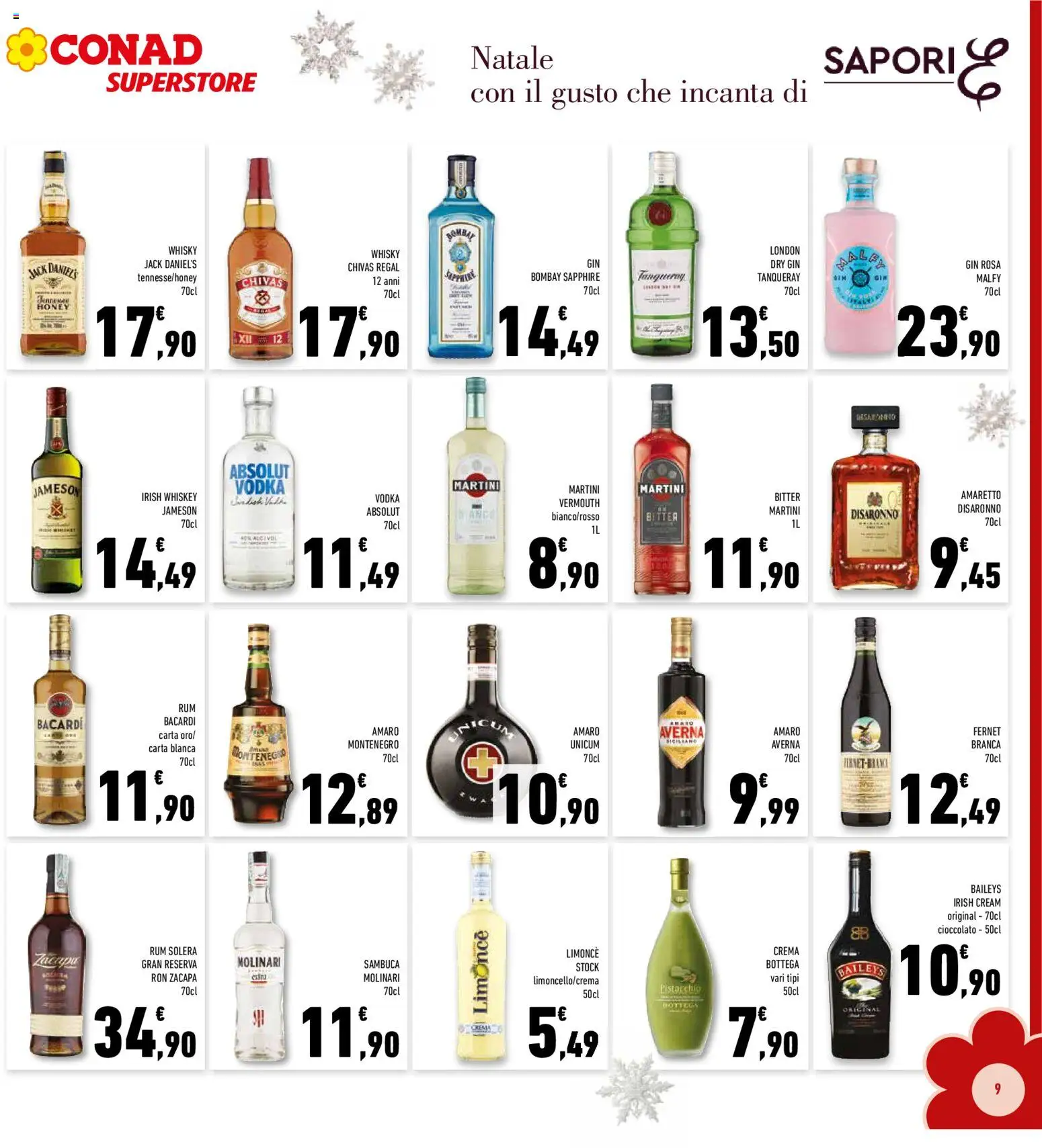 Volantino Conad del 10.12.2025 | Pagina: 9 | Prodotti: Vodka, Whisky, Rum, Limoncello