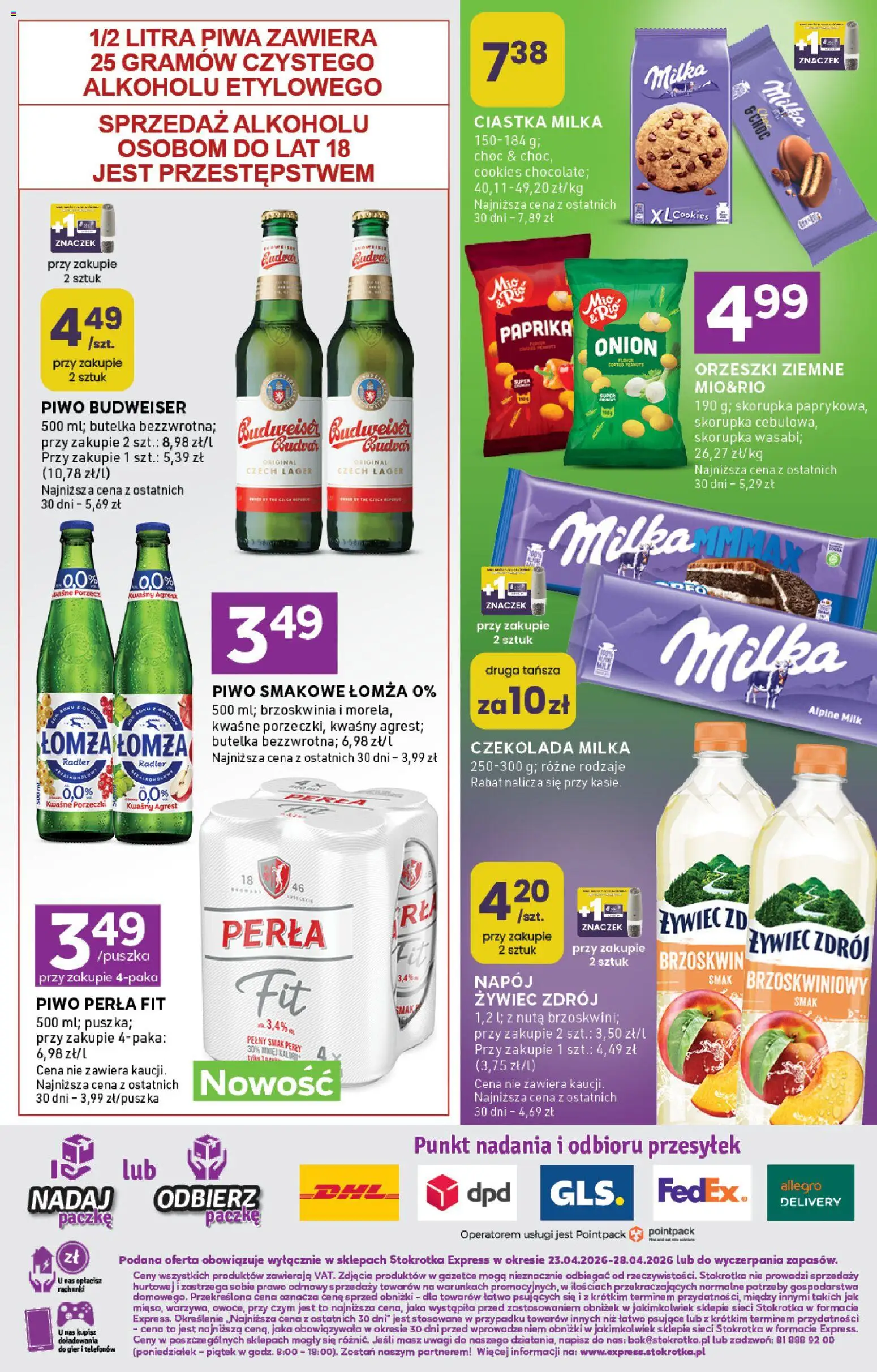 Stokrotka gazetka - Express od 23.04.2026 | Strona: 6 | Produkty: Stokrotka, Czekolada milka, Orzeszki ziemne, Ciastka