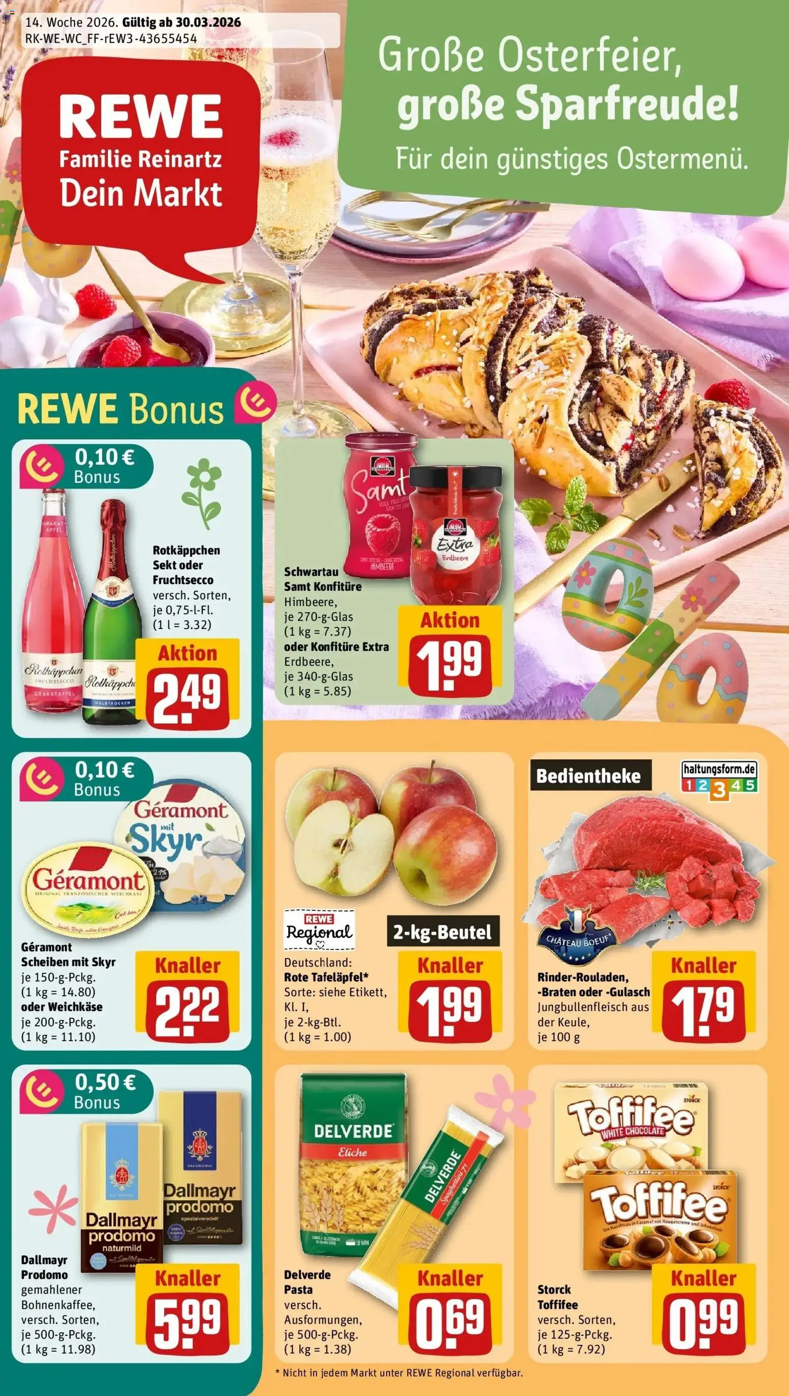 Rewe Prospekt Aachen	 – gültig ab 30.03.2026 | Seite: 1 | Produkte: Geramont, Schokolade, Sekt, Rotkäppchen
