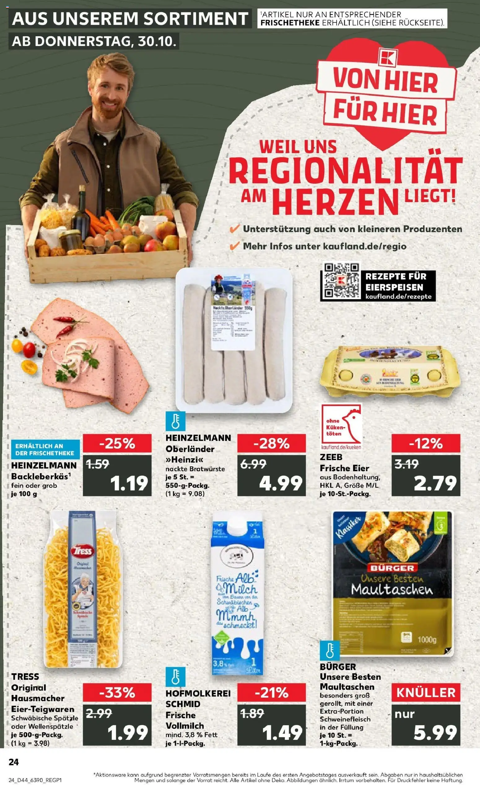 Kaufland prospekt Metzingen	 – gültig ab 30.10.2025 | Seite: 24 | Produkte: Eier, Burger, Schweinefleisch, Maultaschen