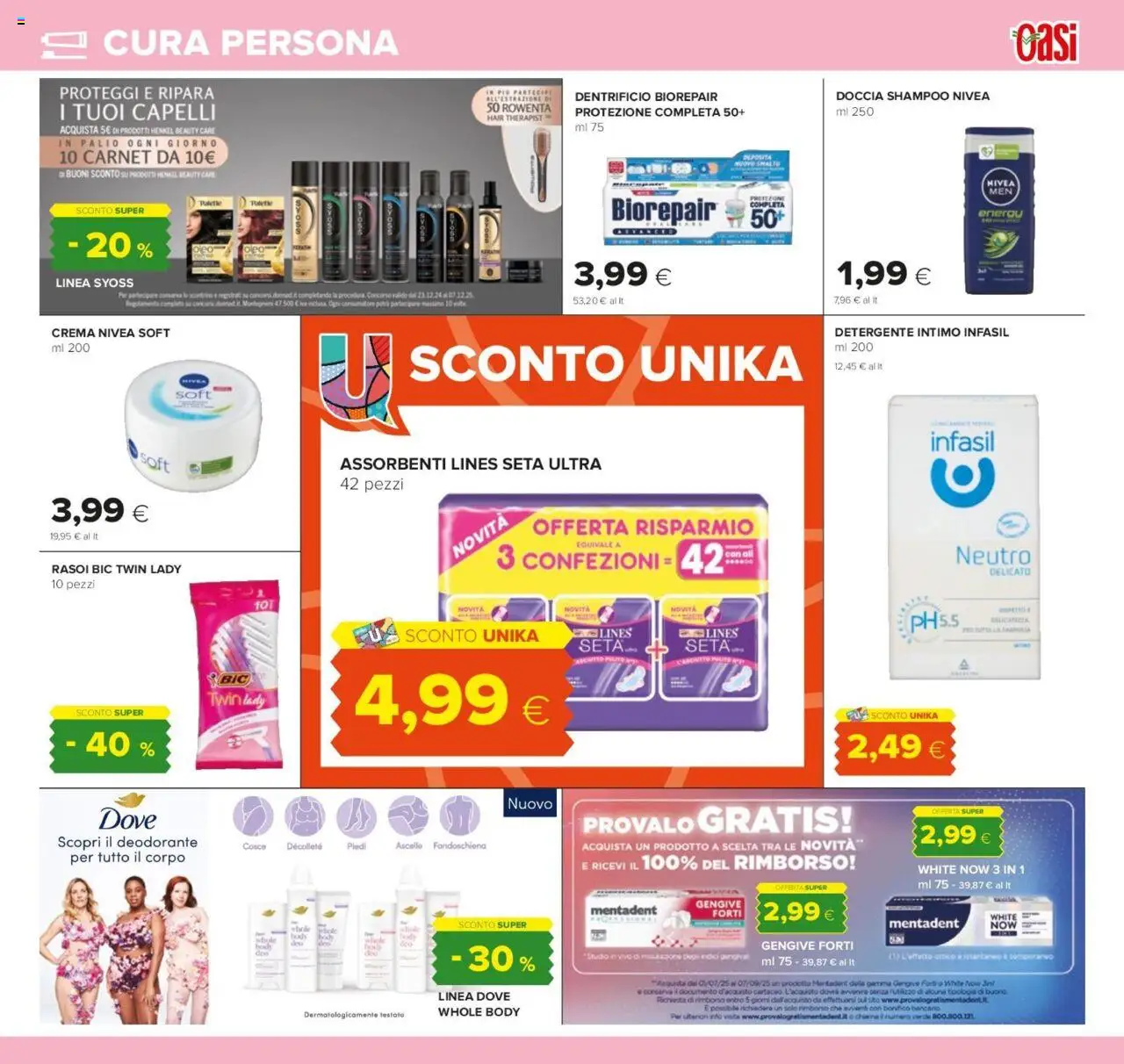 Volantino Oasi del 24.07.2025 | Pagina: 25 | Prodotti: Shampoo, Crema, Detergente intimo, Intimo