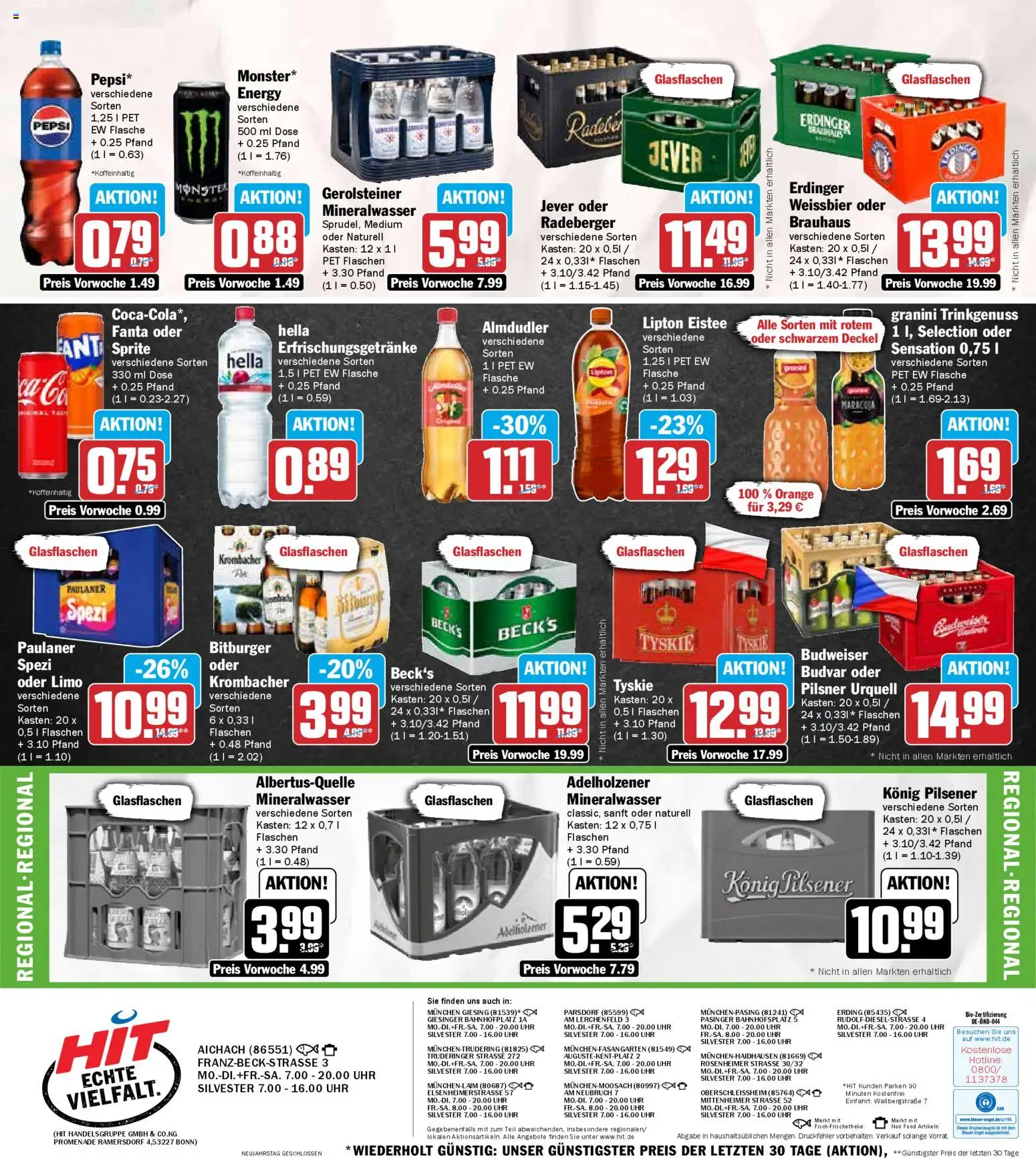 HIT Bayern – gültig ab 29.12.2025 | Seite: 23 | Produkte: Weißbier, Paulaner spezi, Budweiser, Paulaner