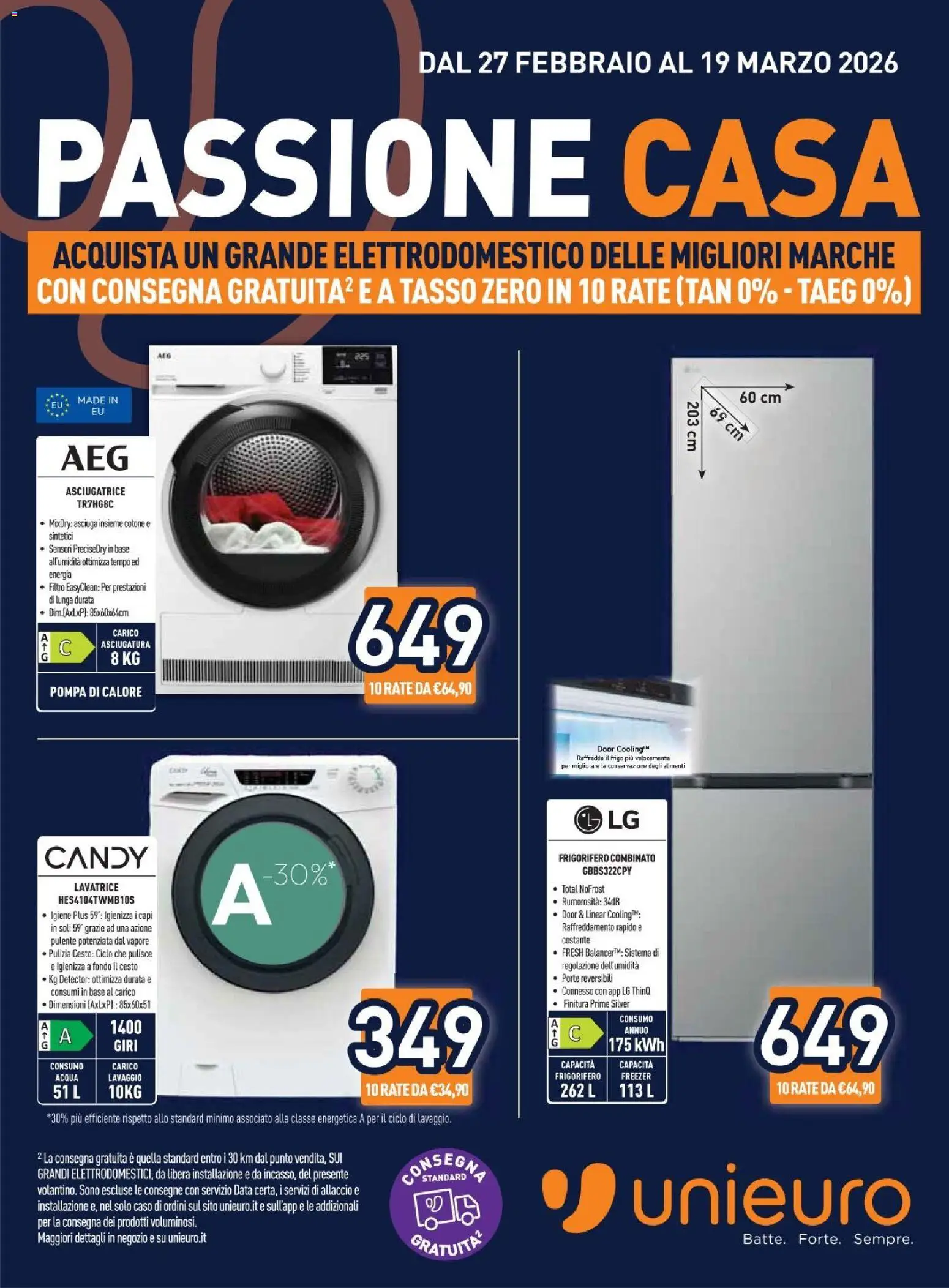 Volantino Unieuro del 27.02.2026 | Pagina: 1 | Prodotti: Freezer, Lavatrice, Frigorifero, Frigorifero combinato