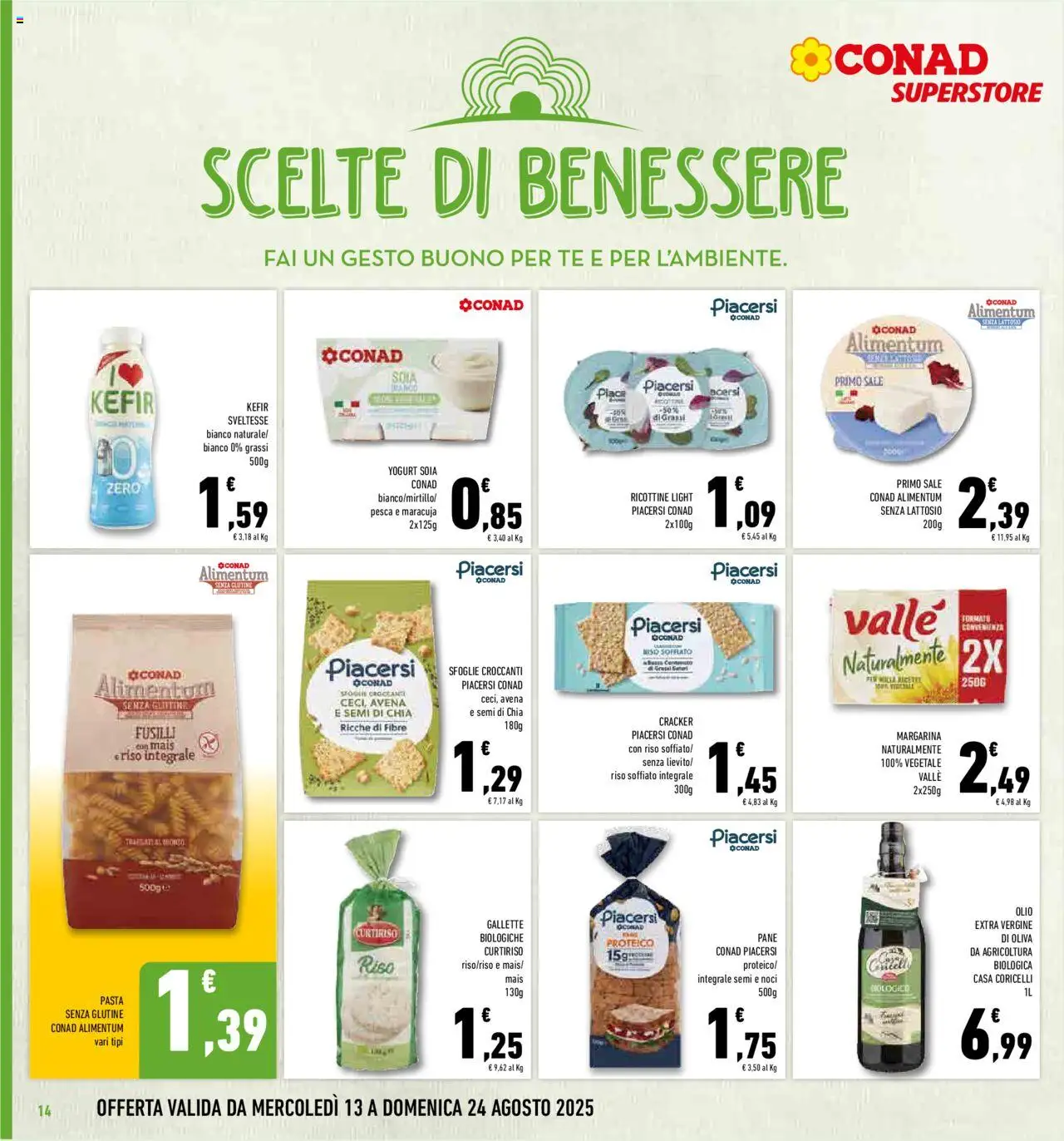 Volantino Conad del 13.08.2025 | Pagina: 14 | Prodotti: Olive, Pasta, Gallette, Ricotta