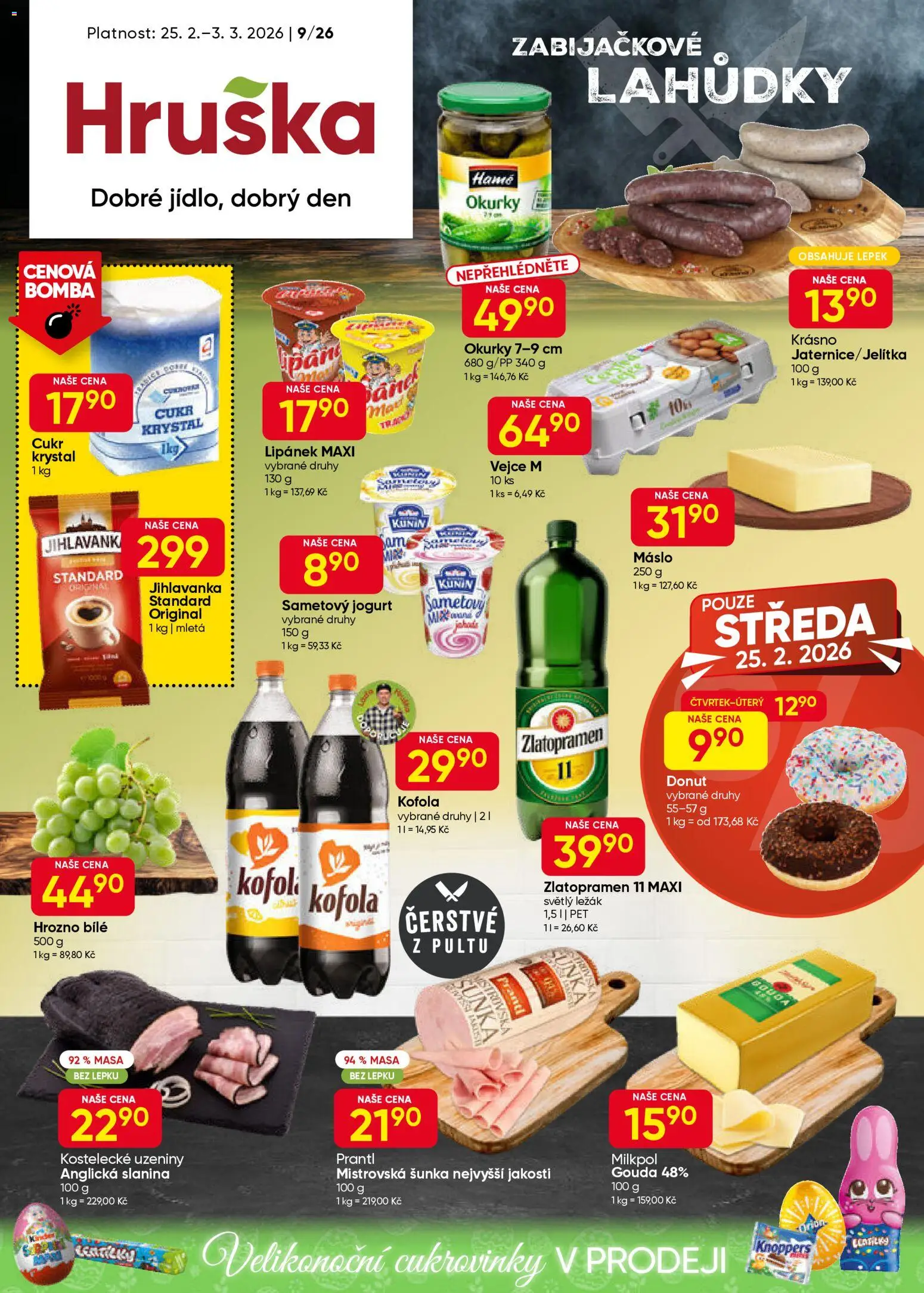 Hruška leták od 25.02.2026 | Strana: 1 | Produkty: Zlatopramen, Gouda, Máslo, Šunka