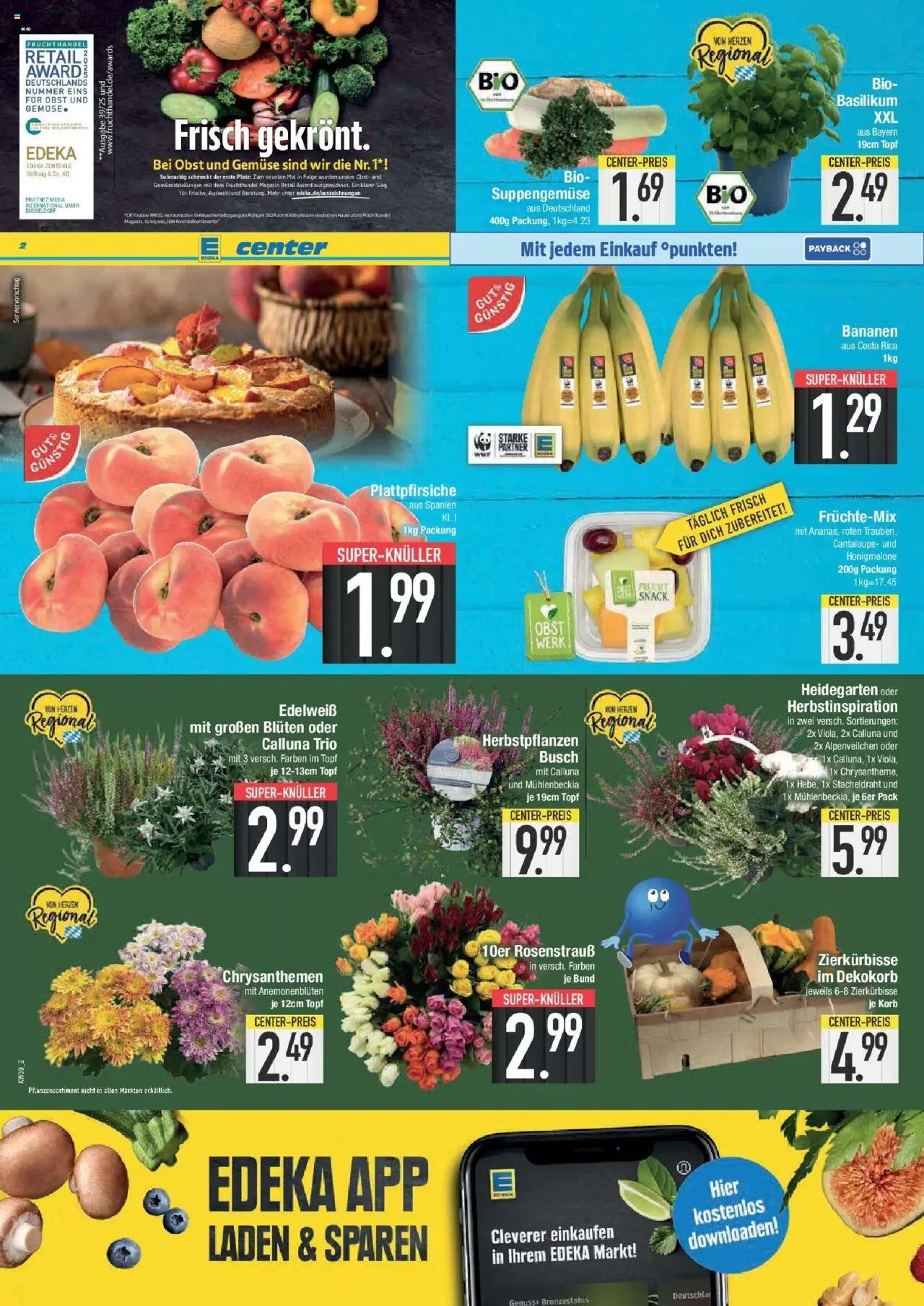 Edeka prospekt Weißenburg	 – gültig ab 21.09.2025 | Seite: 2 | Produkte: Korb, Bananen, Honigmelone, Obst