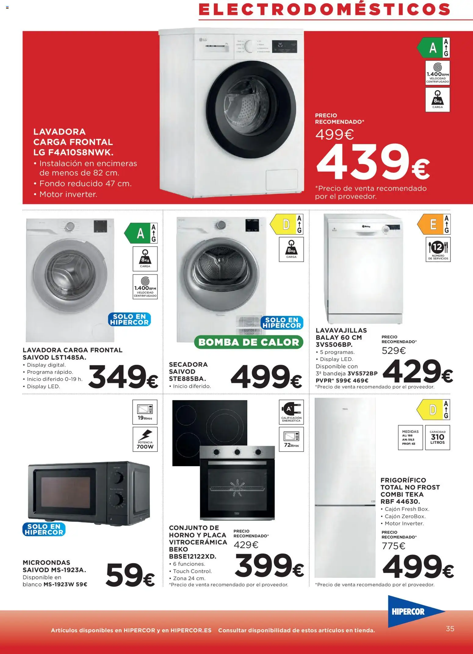 Hipercor catálogo │ válido desde el 12.02.2026 | Página: 35 | Productos: Lavadora, Horno, Lavavajillas, Combi
