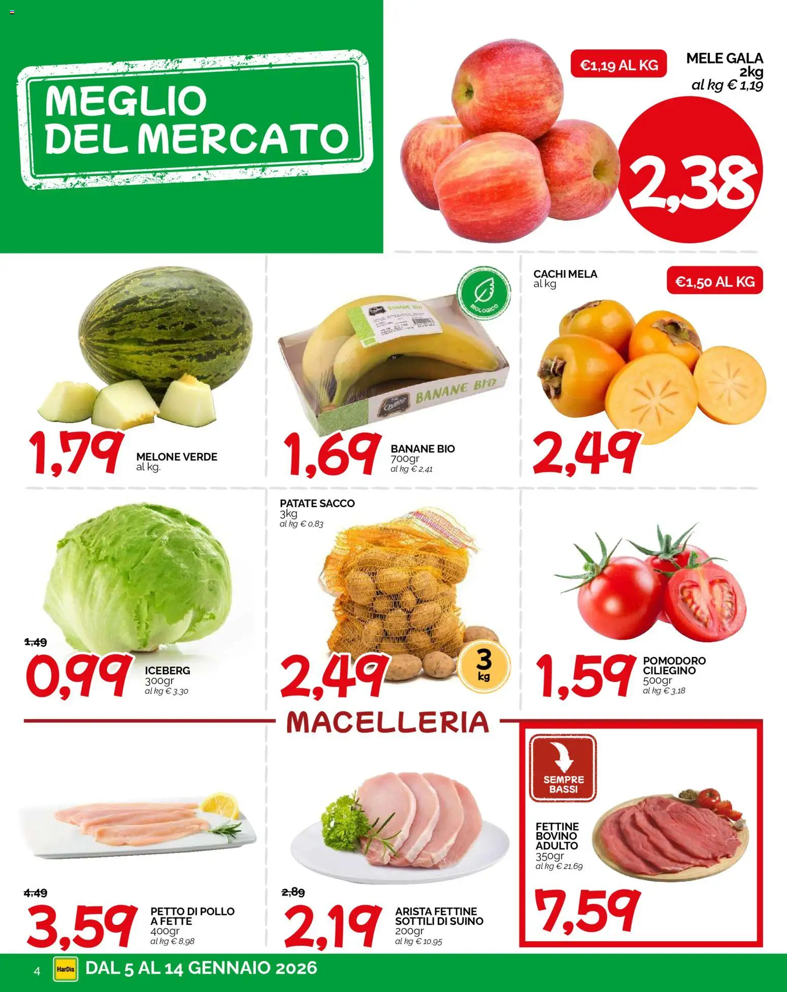 Volantino HarDis del 05.01.2026 | Pagina: 4 | Prodotti: Bovino, Mele, Suino, Cachi