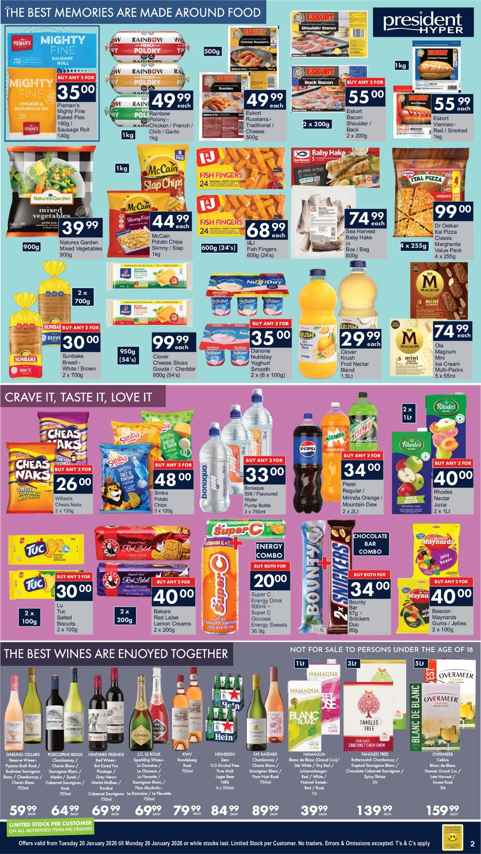 New President Hyper catalogue – valid from 20.01.2026 | Page: 2 | Products: Sweets, Bread, Pizza, Fruit