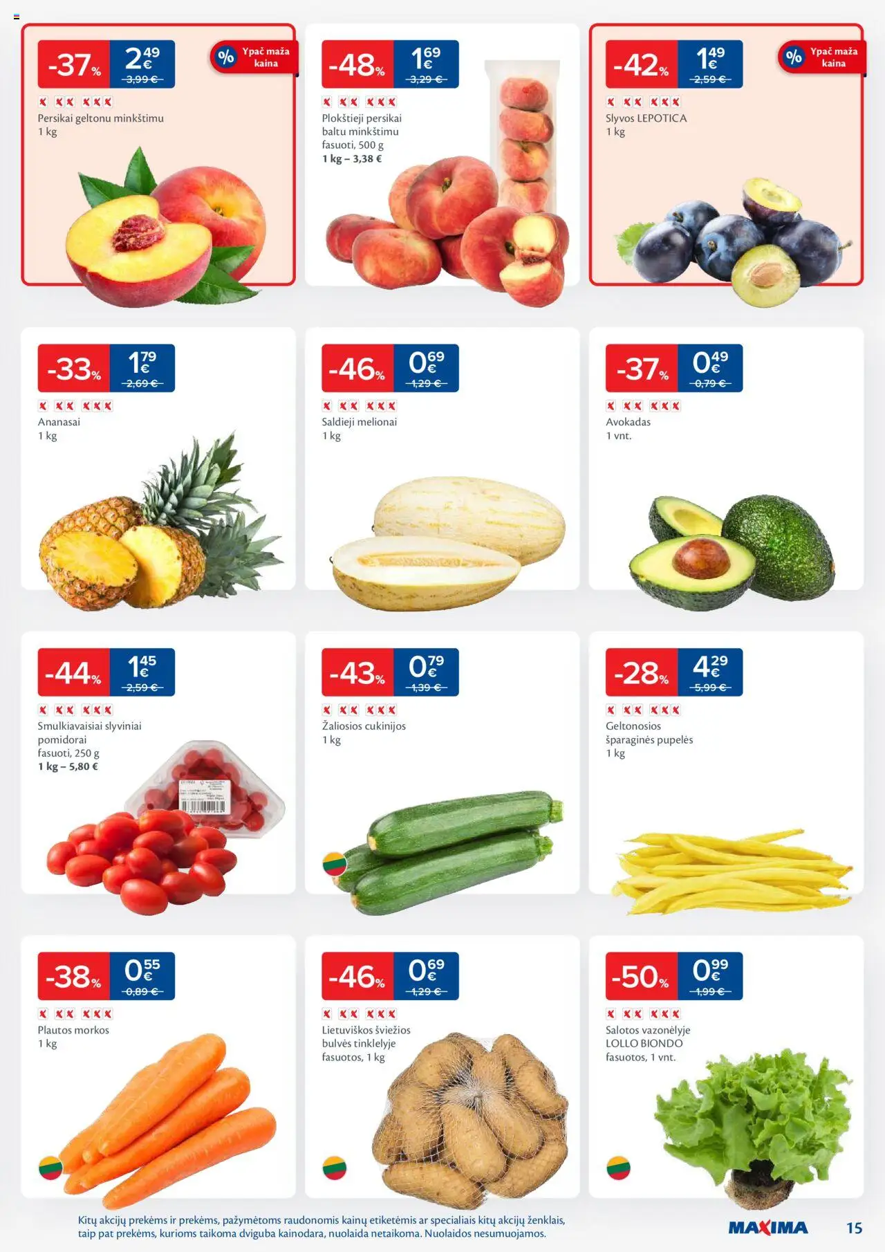 MAXIMA leidinys│galioja nuo 12.08.2025 | Puslapis: 15 | Prekių: Pupelės, Bulvės, Pomidorai, Morkos