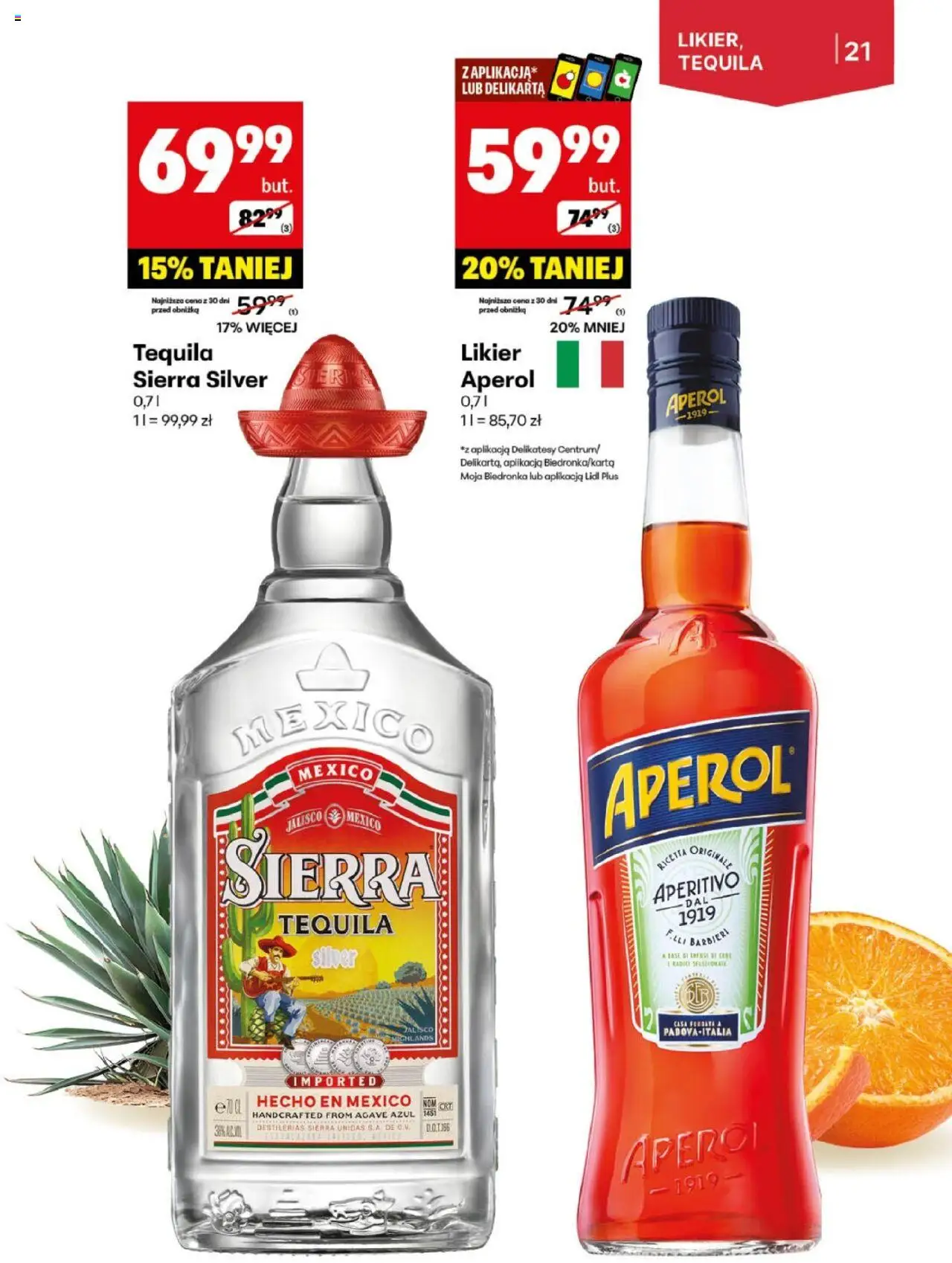 Delikatesy Centrum Gazetka alkoholowa od 26.05.2025 | Strona: 21 | Produkty: Tequila Sierra, Delikatesy, Tequila, Aperol
