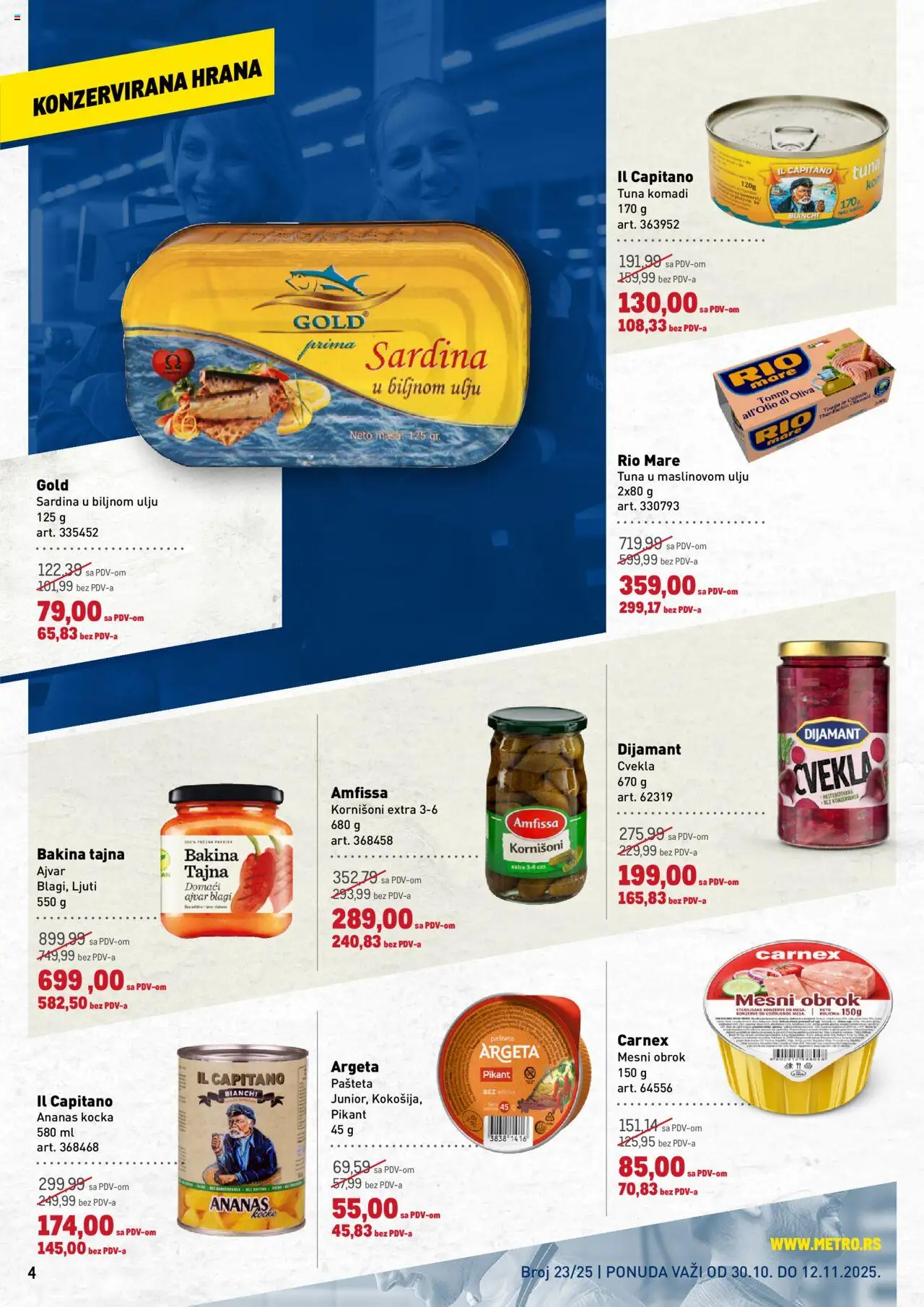 Metro katalog - važi od 30.10.2025 | Strana: 4 | Proizvode: Ajvar, Cvekla, Kornišoni, Sardina