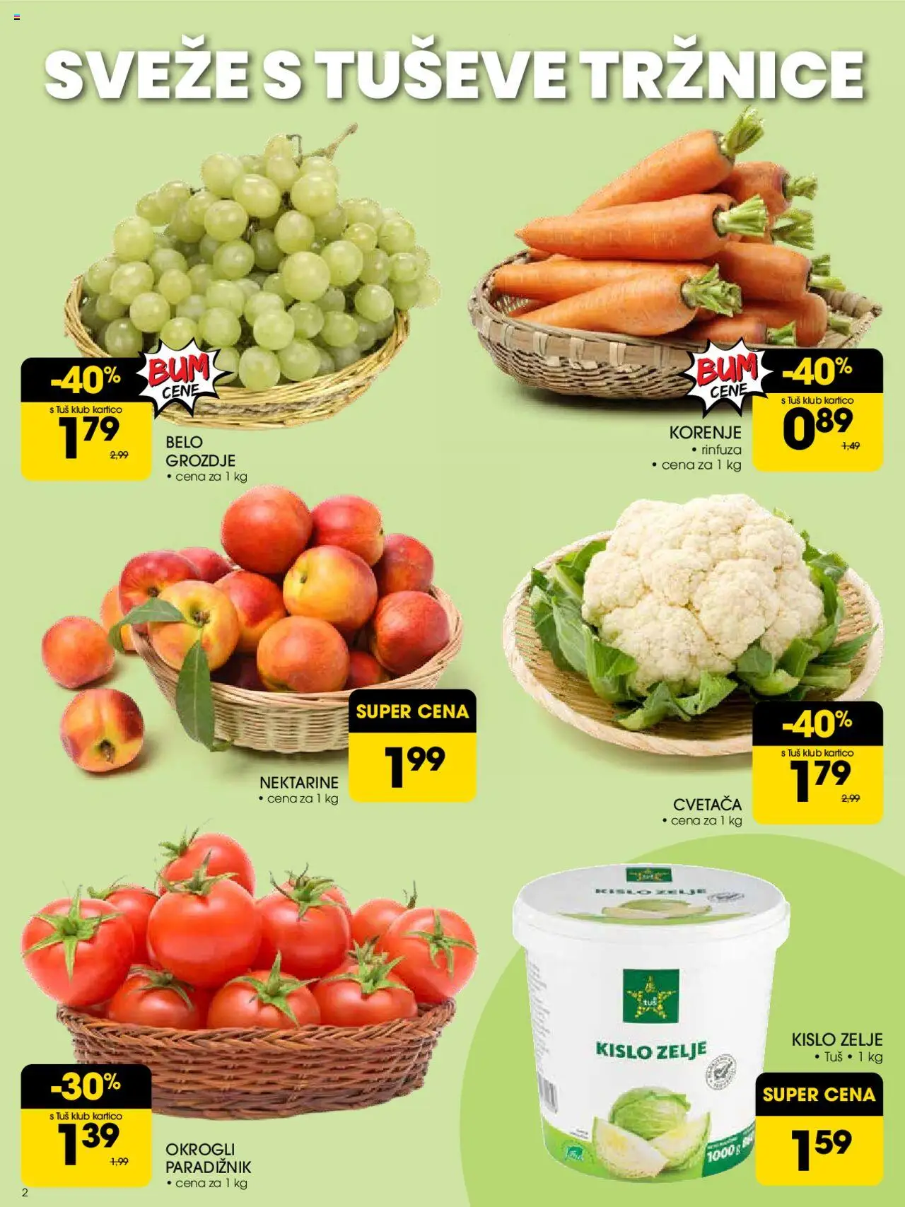 Novi Tuš katalog ponudbe – veljaven od 10.09.2025 | Stran: 2 | Izdelki: Grozdje, Paradiznik, Nektarine, Zelje