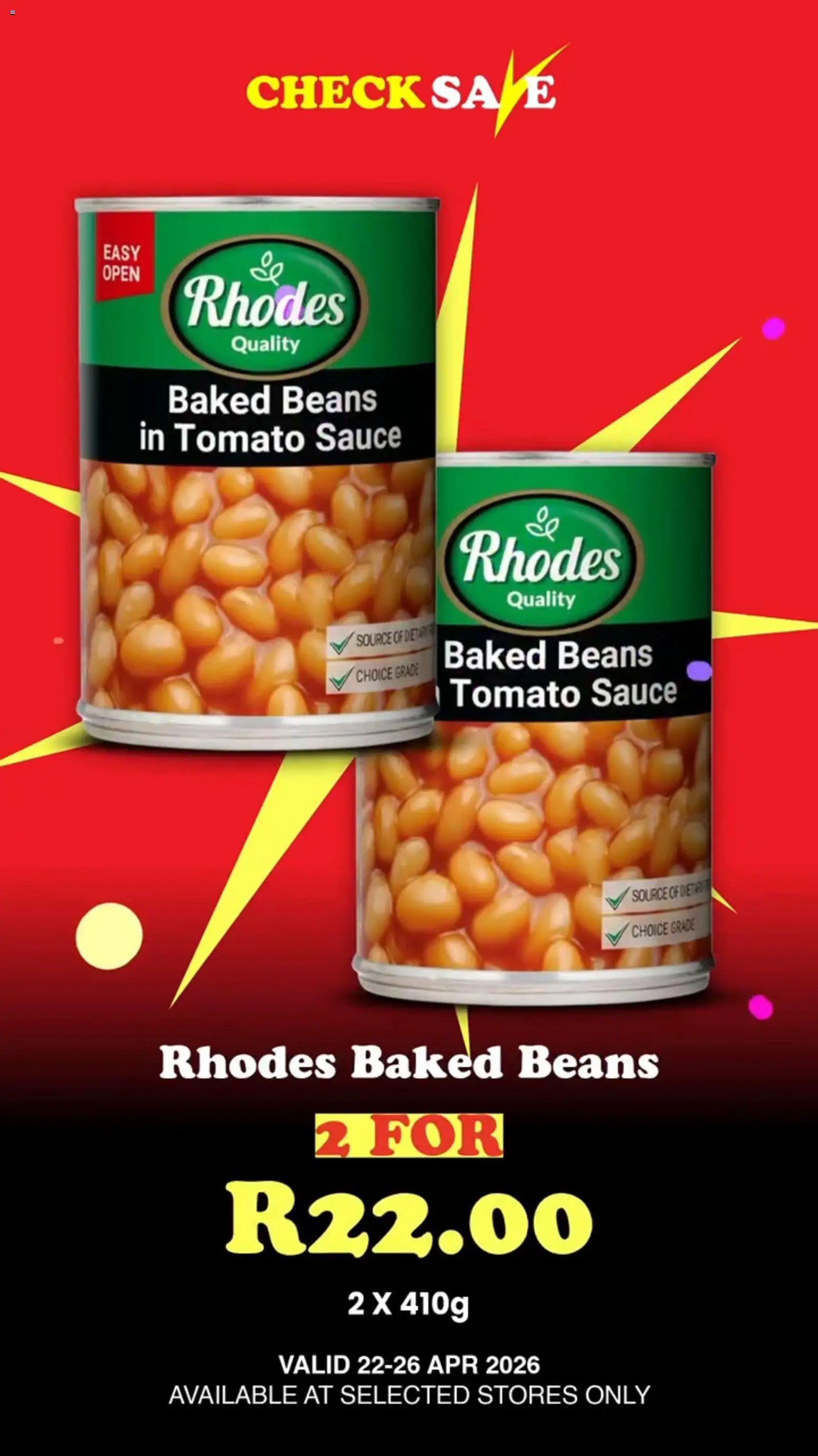 New Check Save catalogue – valid from 22.04.2026 | Page: 5 | Products: Beans, Baked beans, Tomato sauce, Sauce