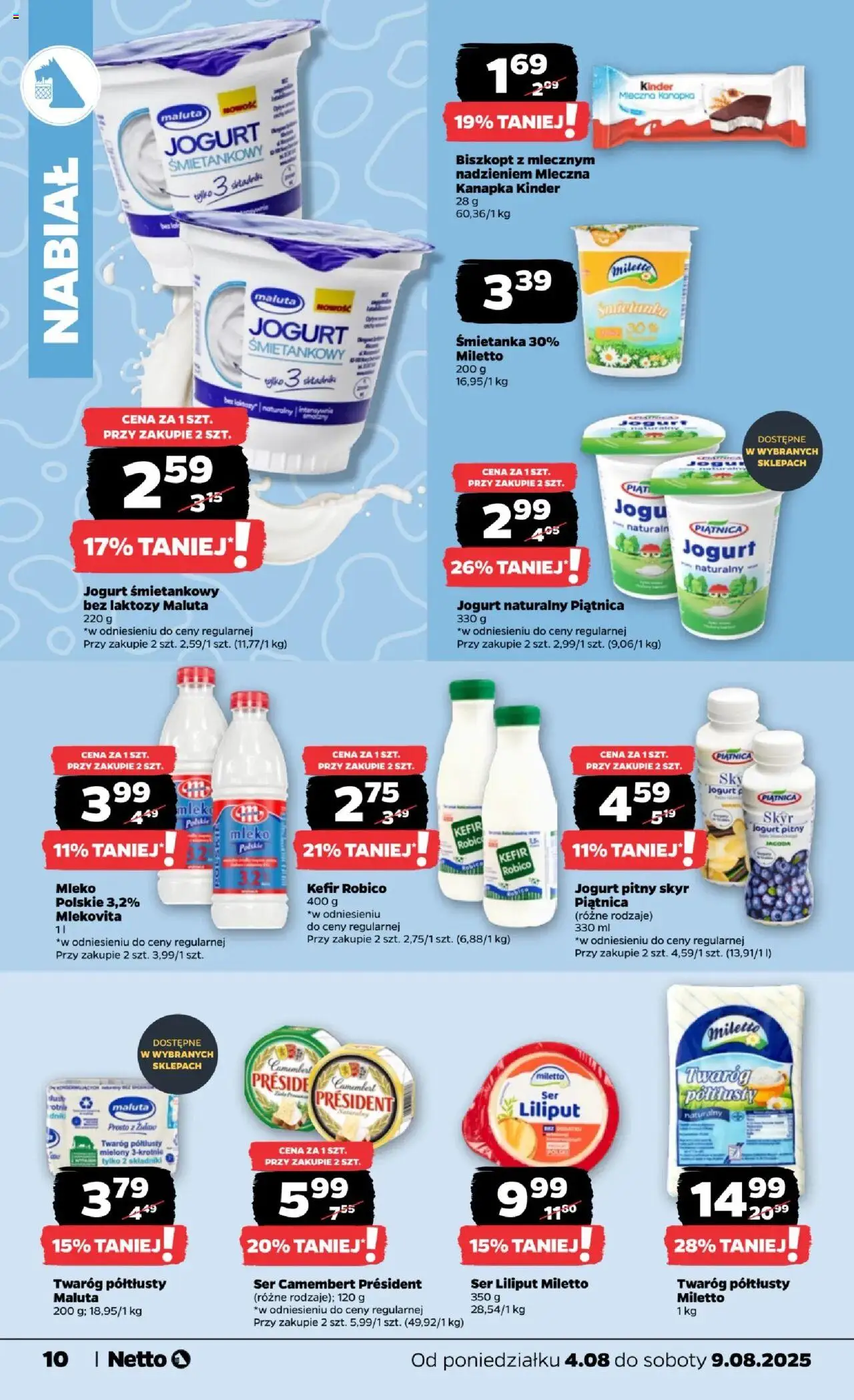 Netto gazetka - Spożywcza od 04.08.2025 | Strona: 10 | Produkty: Kefir, Ser camembert, Jogurt pitny, Camembert