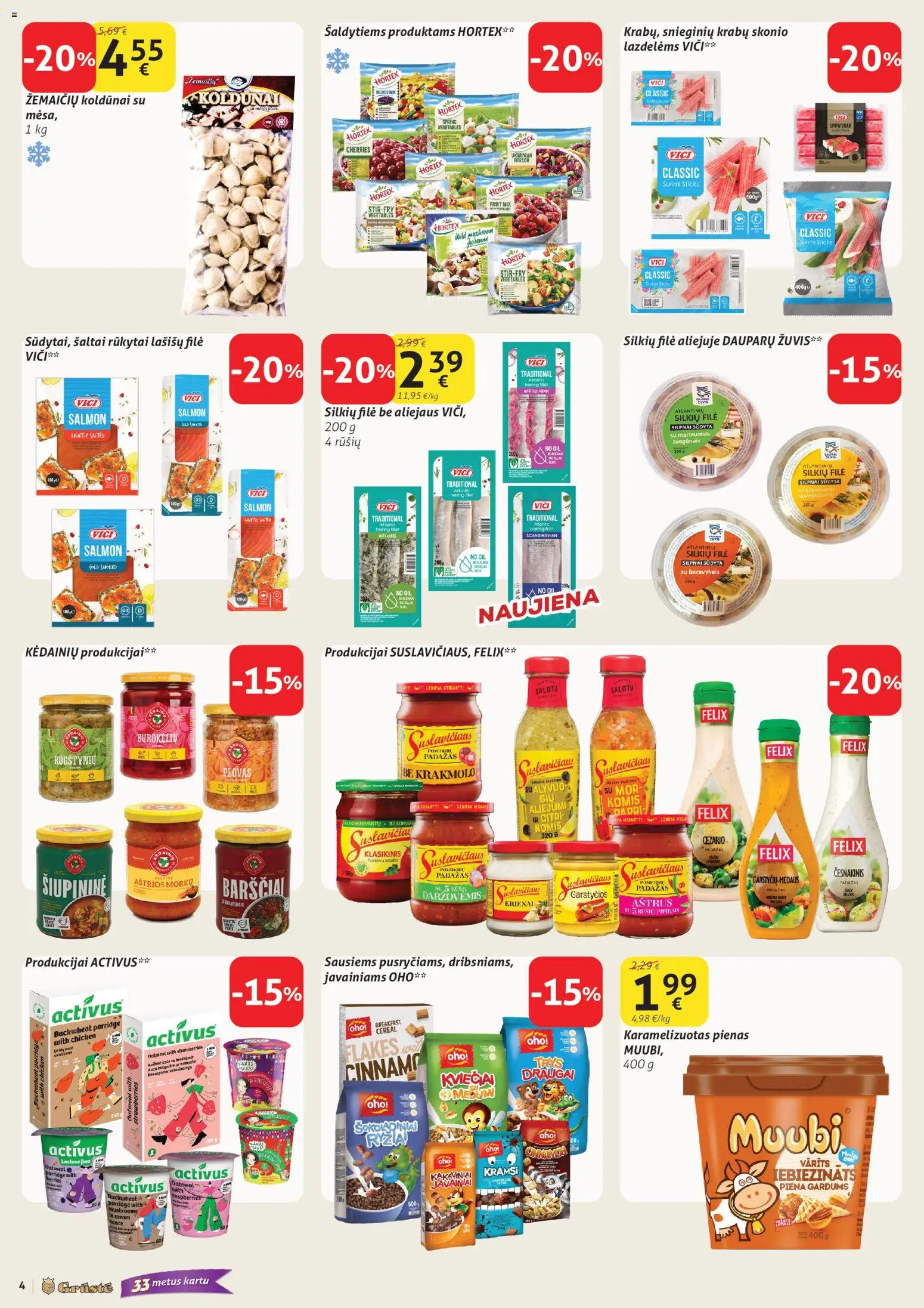 GRUSTE akcijos nuo 21.04.2026 | Puslapis: 4 | Prekių: Pienas, Silkių filė, Žuvis, Padažas
