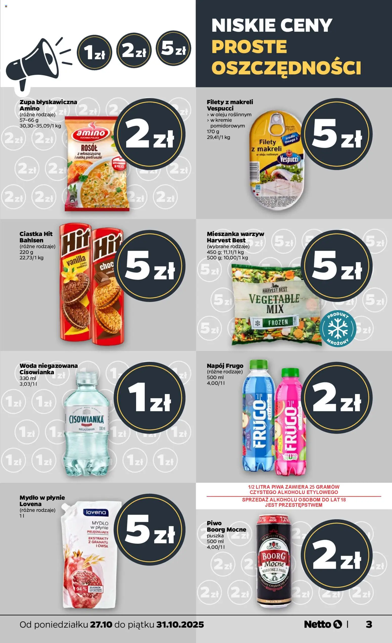 Netto gazetka - Spożywcza od 27.10.2025 | Strona: 3 | Produkty: Mydło w płynie, Ciastka, Mieszanka warzyw, Mydło