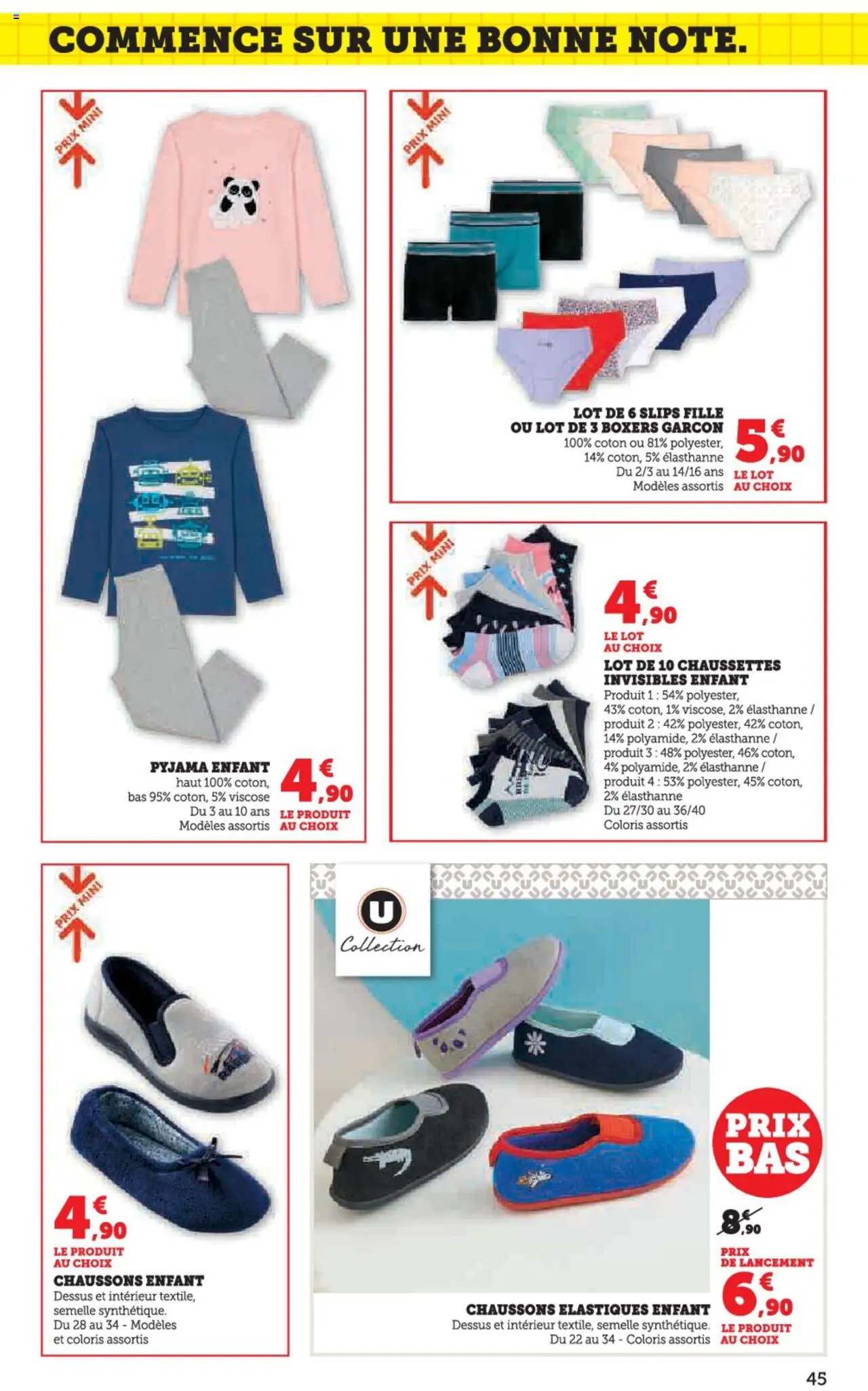  | Page: 45 | Produits: Élastiques, Slips, Chaussons, Pyjama