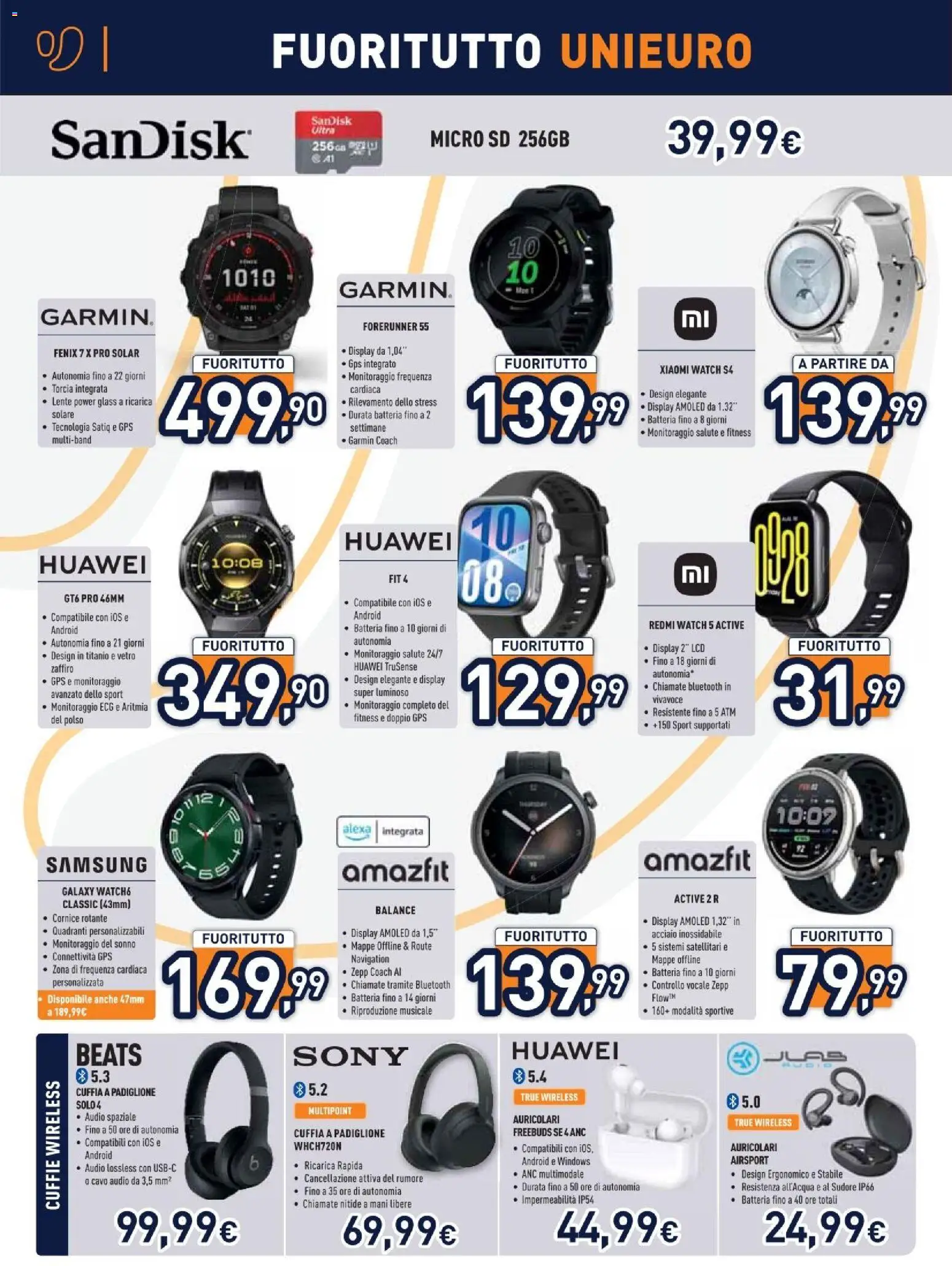 Volantino Unieuro del 29.12.2025 | Pagina: 8 | Prodotti: Torcia, Cuffie, Cavo, Batteria