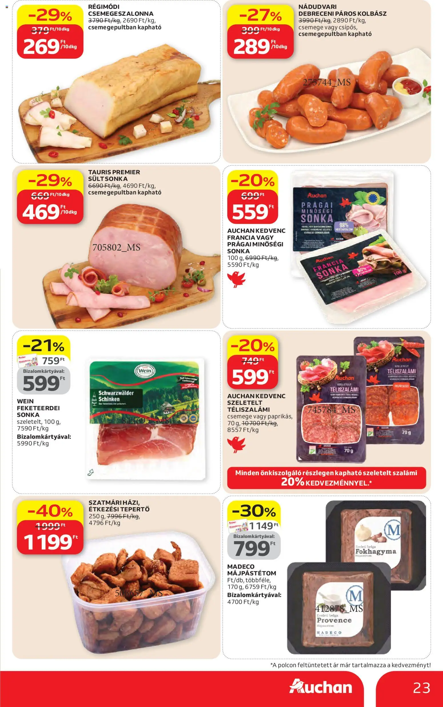 Auchan akciós ujság - amely érvényes a következő dátumtól: 16.04.2026 | Oldal: 23 | Termékek: Kolbász, Debreceni, Sonka, Téliszalámi