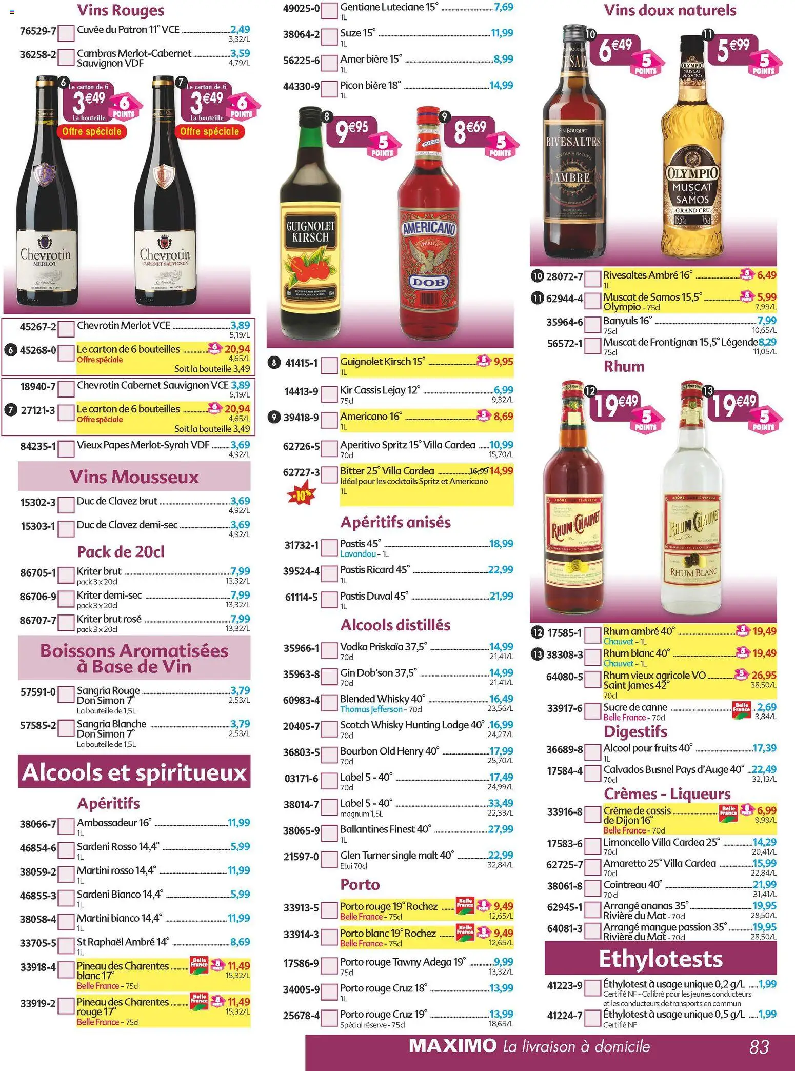 {H1} | Page: 83 | Produits: Éthylotest a usage unique, Alcool, Sucre, Martini