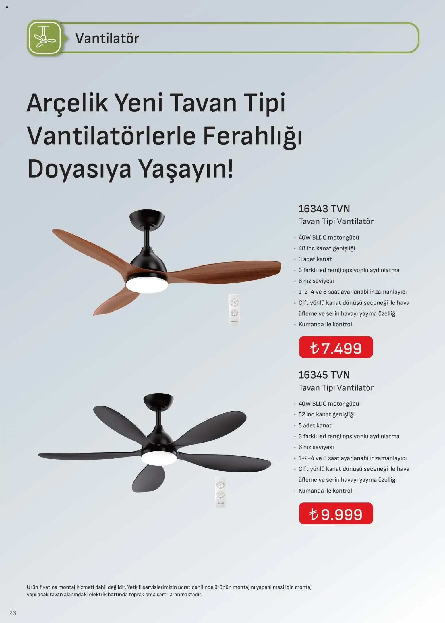 Arçelik - İklimlendirme Kataloğu - 01.04.2026 tarihinden itibaren geçerlidir | Sayfa: 26 | Ürünler: Saat, Vantilatör