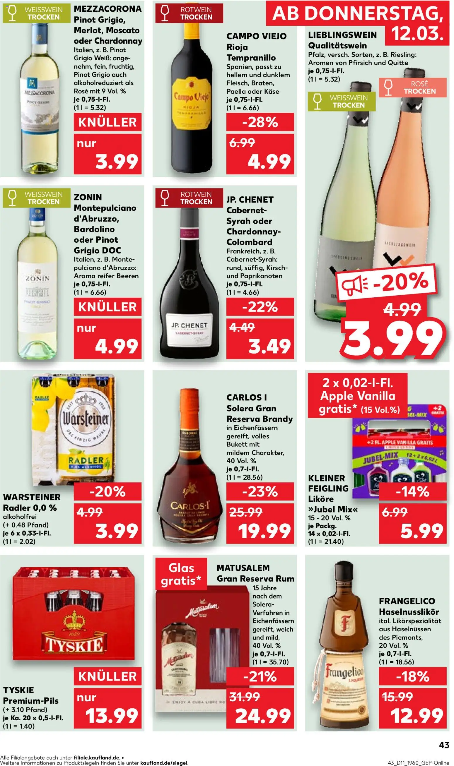 Kaufland Prospekt Berlin	 – gültig ab 12.03.2026 | Seite: 43 | Produkte: Tyskie, Weißwein, Rotwein, Weißwein trocken