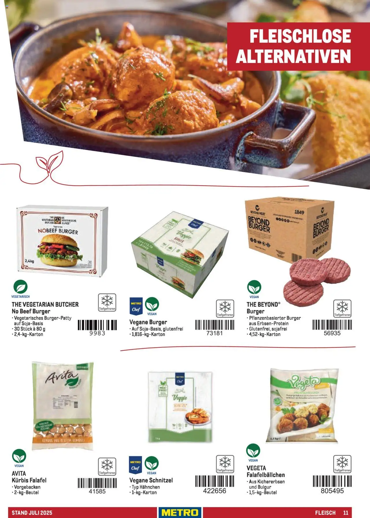 Metro - Sortimentskatalog Lieferservice – gültig ab 31.07.2025 | Seite: 11 | Produkte: Burger, Schnitzel, Kürbis, Fleisch