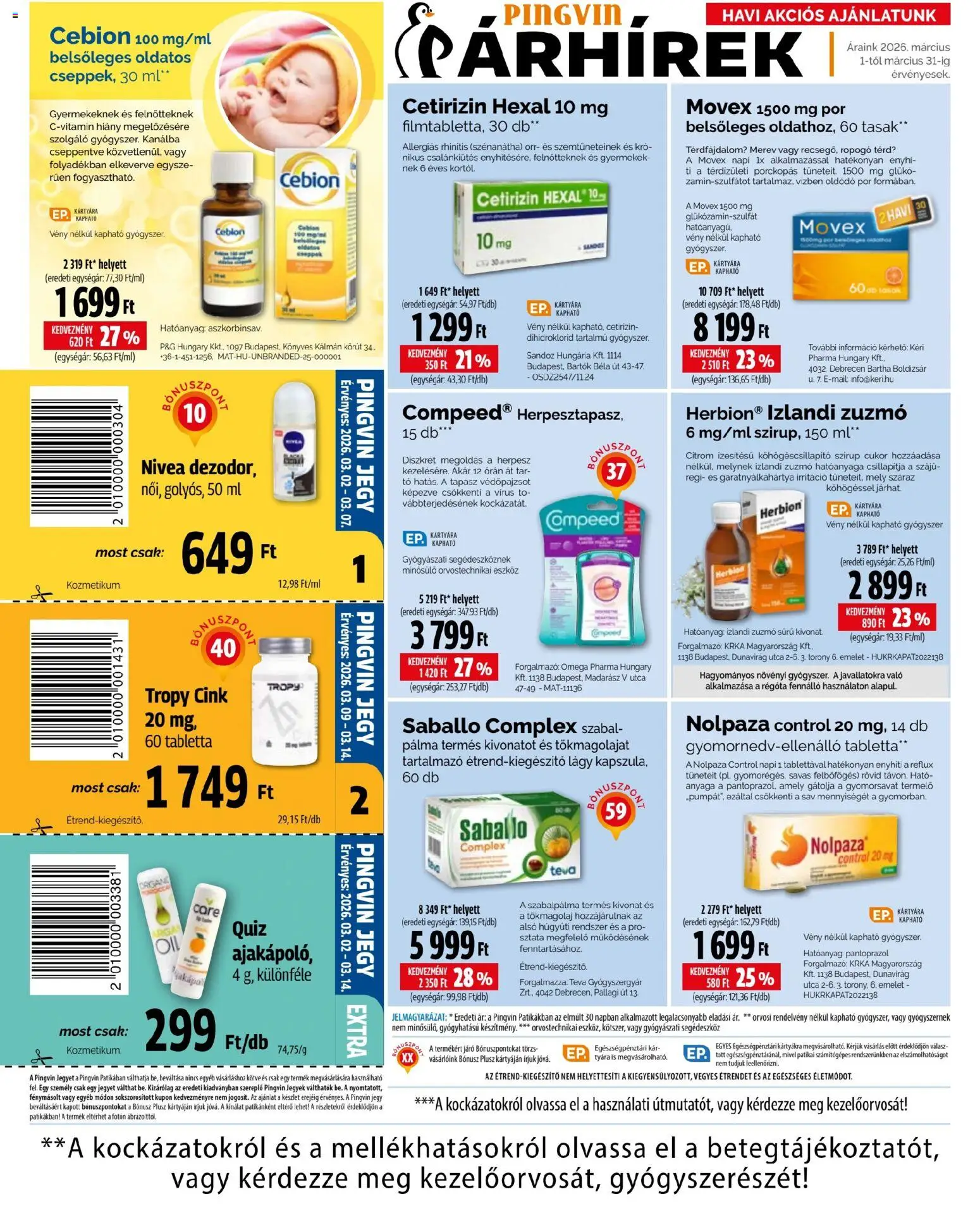 Pingvin Patika akciós ujság - amely érvényes a következő dátumtól: 01.03.2026 | Oldal: 4 | Termékek: Tökmagolaj, Cukor, Citrom