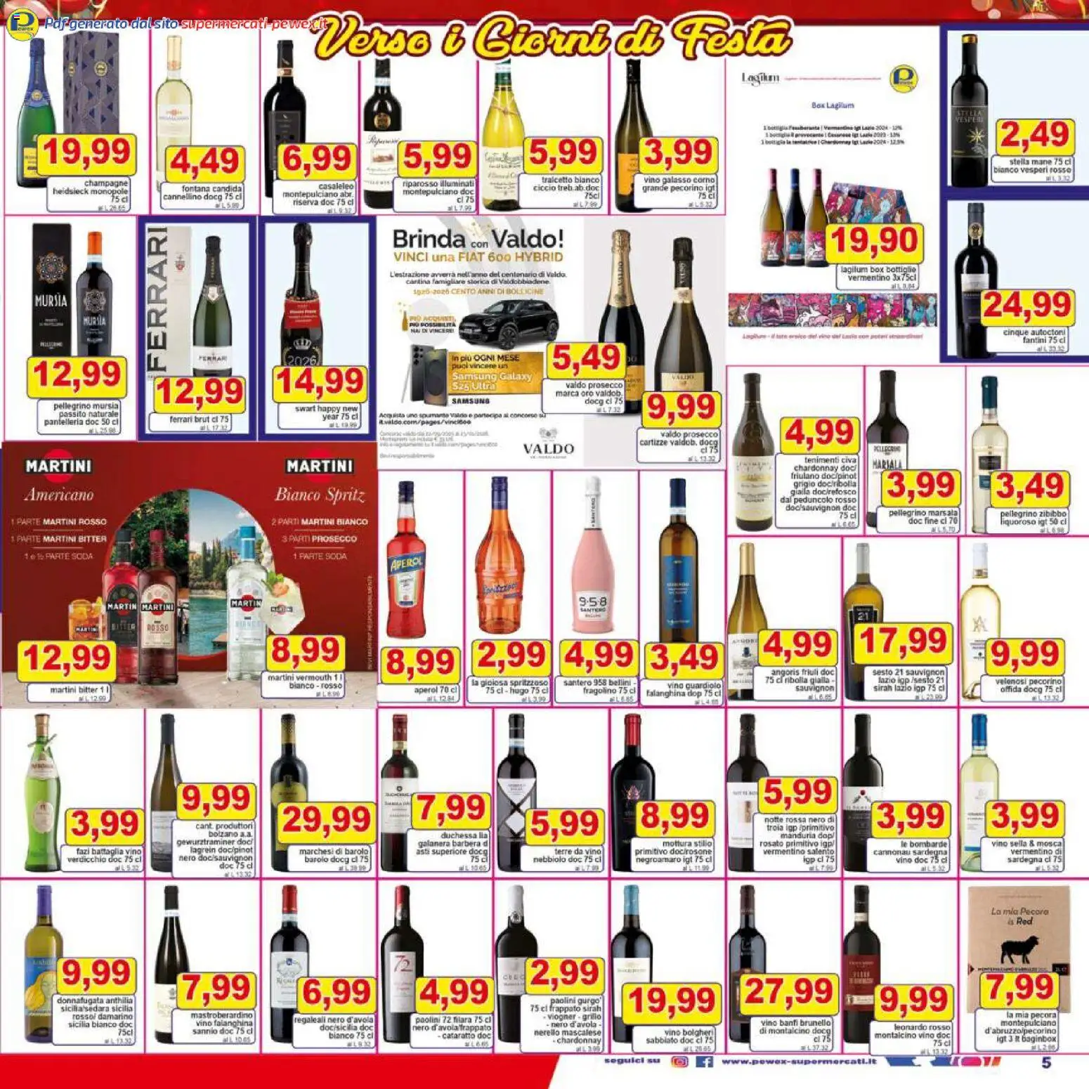 Volantino Pewex del 16.12.2025 | Pagina: 5 | Prodotti: Prosecco, Vino, Champagne, Aperol