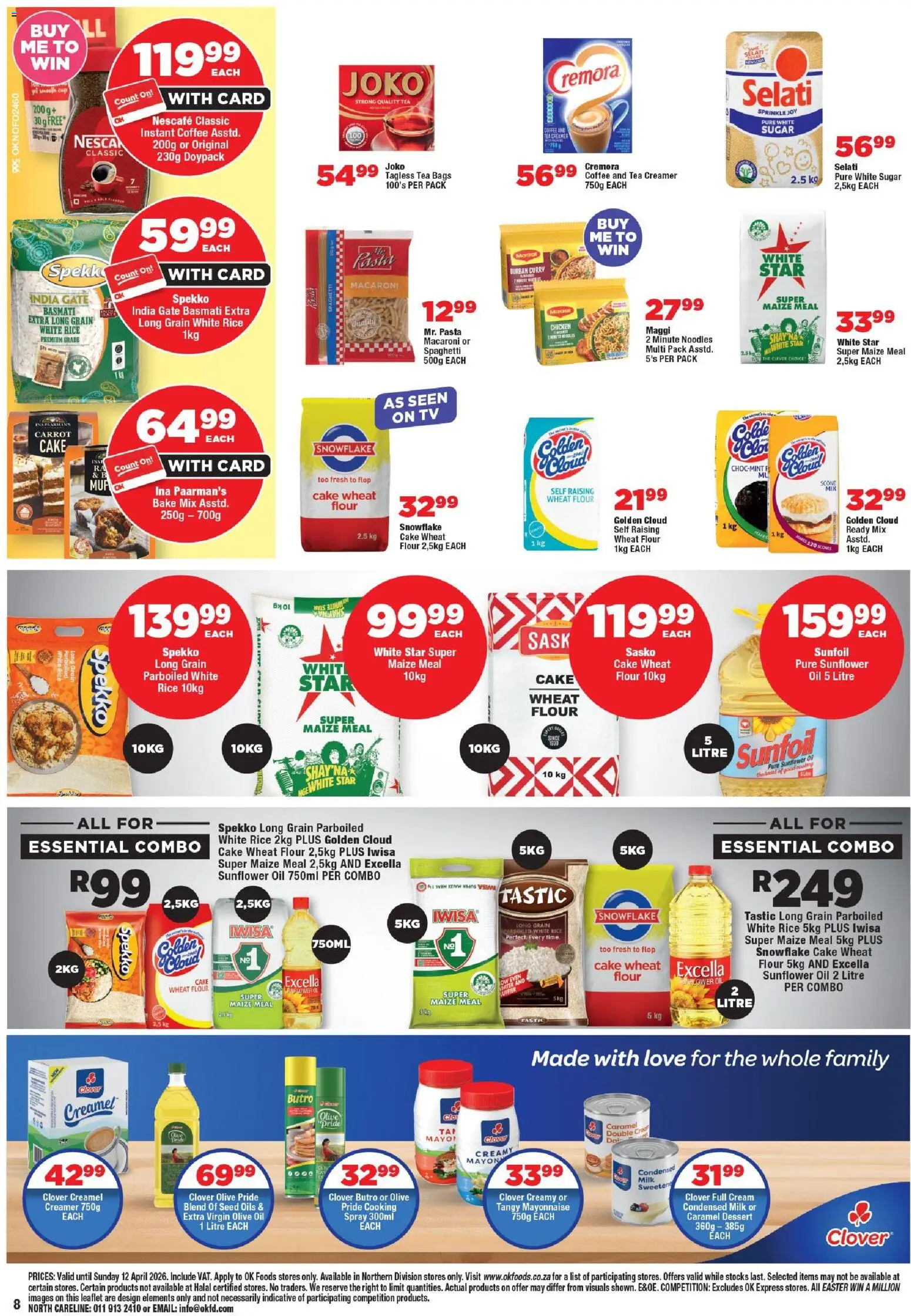 New OK Foods catalogue – valid from 25.03.2026 | Page: 8 | Products: Flour, Creamer, Oil, Condensed milk