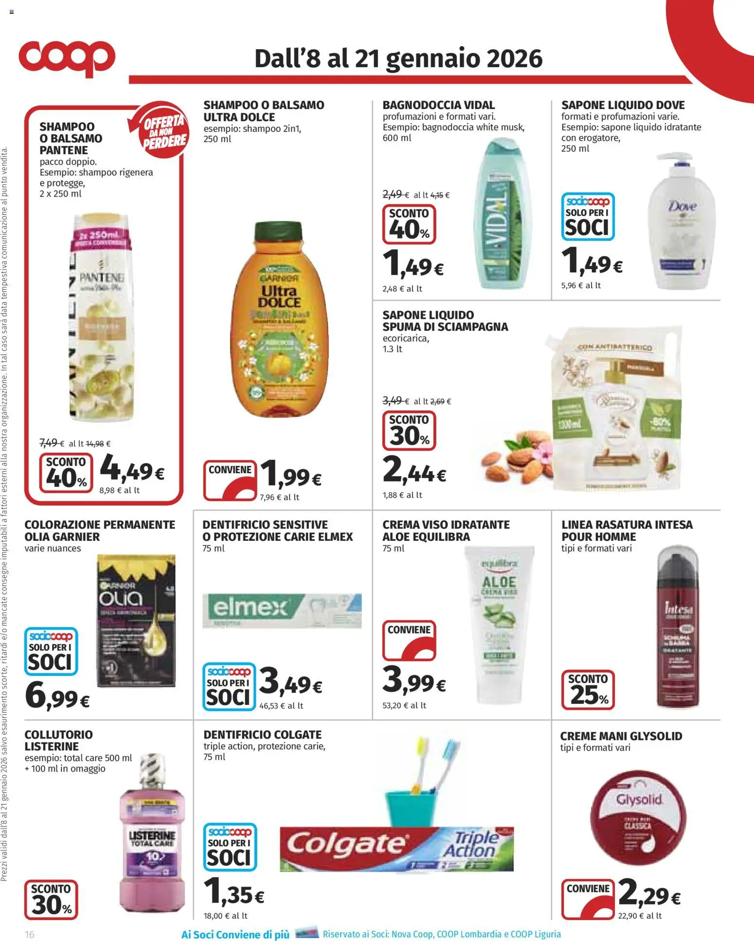Volantino COOP del 08.01.2026 | Pagina: 16 | Prodotti: Shampoo, Collutorio, Crema viso, Data