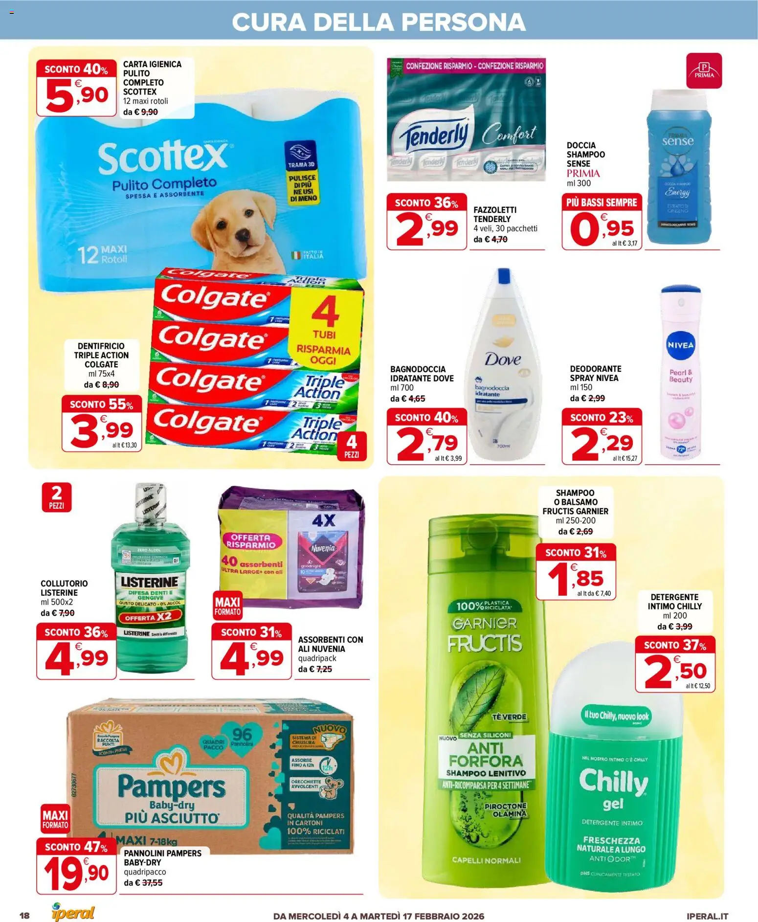 Volantino Iperal del 04.02.2026 | Pagina: 18 | Prodotti: Shampoo, Pannolini, Carta igienica, Intimo