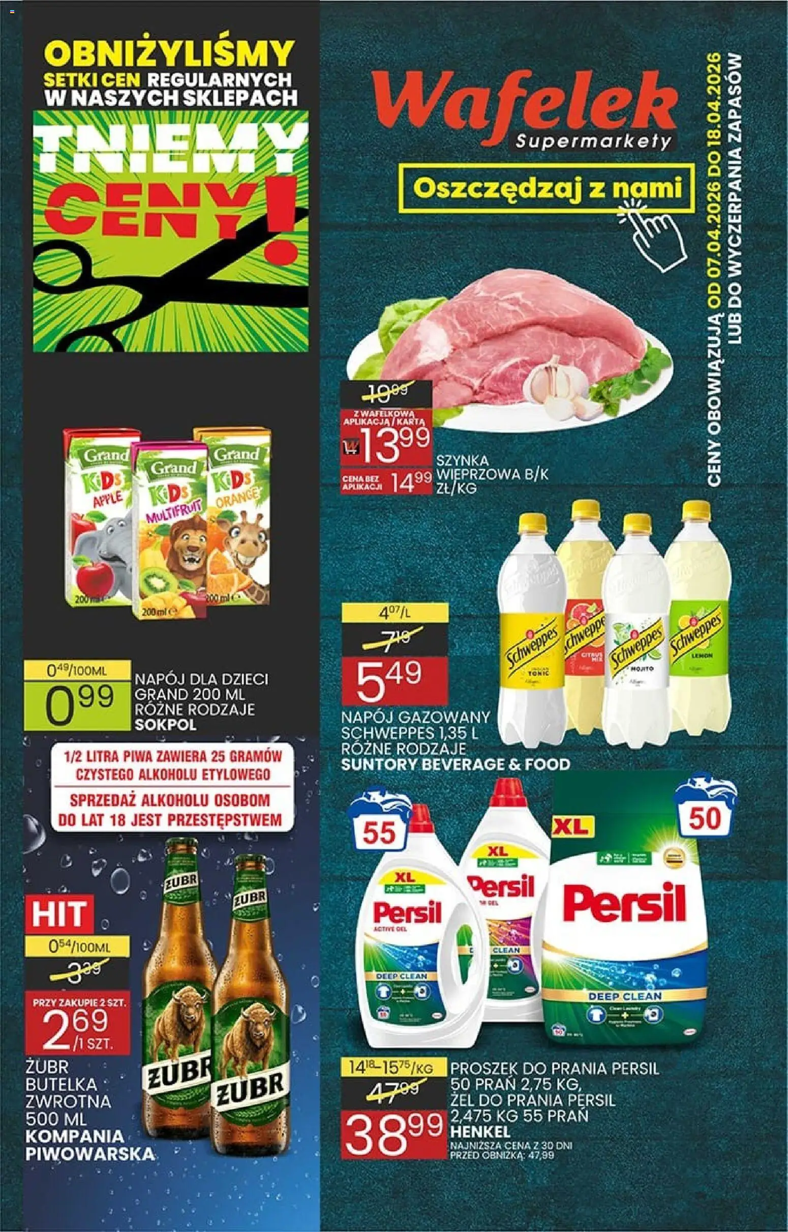 Wafelek - Gazetka od 07.04.2026 | Strona: 1 | Produkty: Karta, Persil, Szynka, Proszek do prania Persil