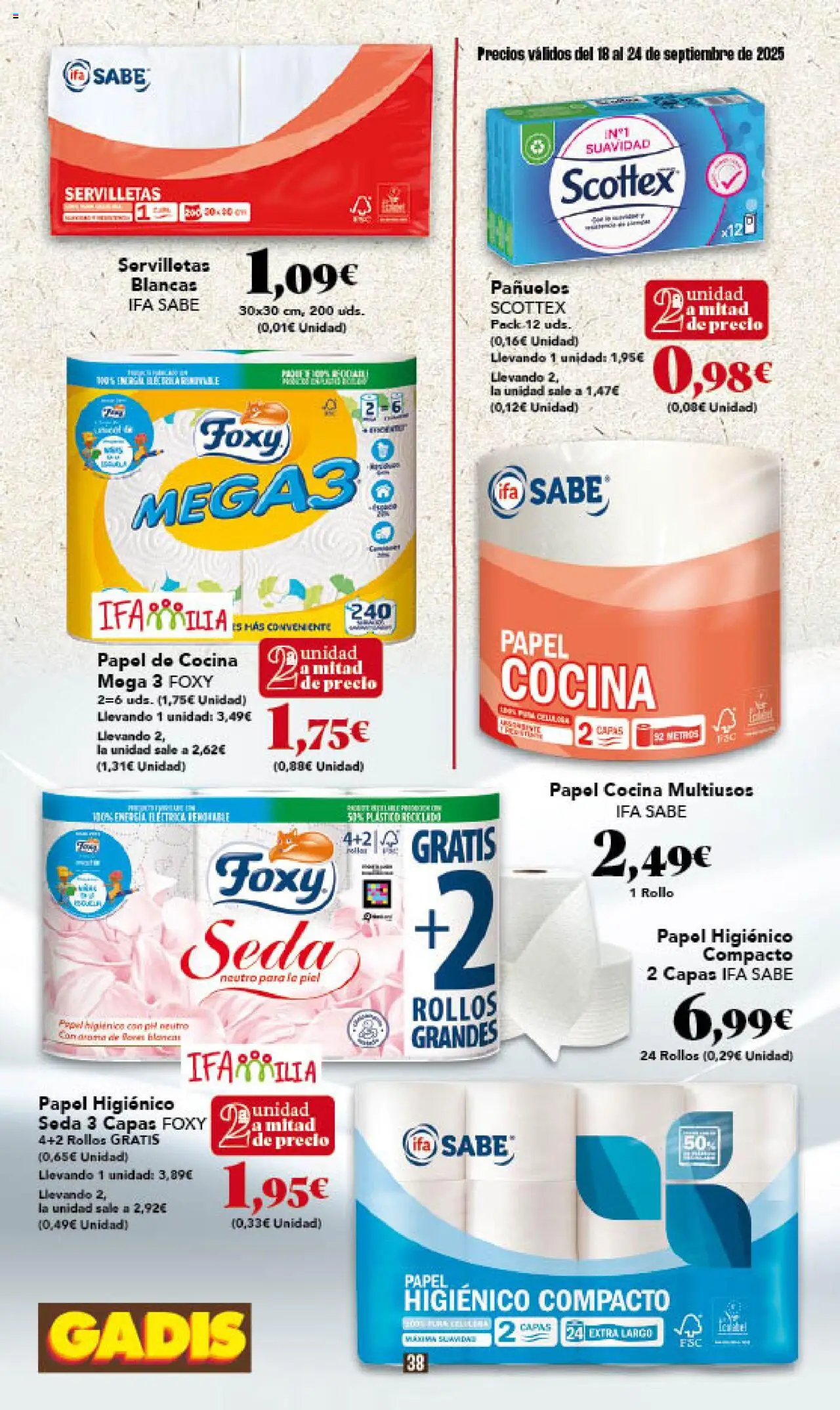 Gadis folleto │ válido desde el 18.09.2025 | Página: 38 | Productos: Papel higienico, Cocina