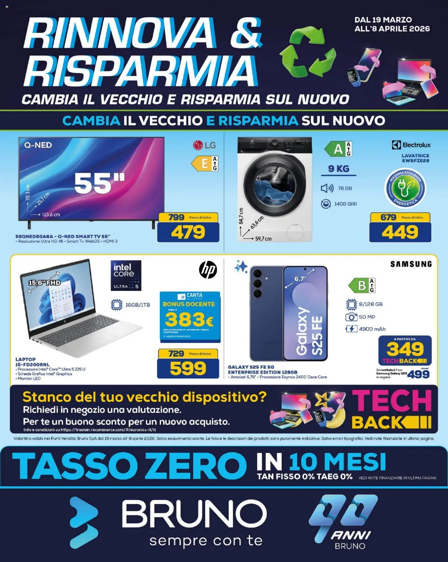 Volantino BRUNO del 19.03.2026 | Pagina: 1 | Prodotti: smart TV, Lavatrice, Laptop, TV