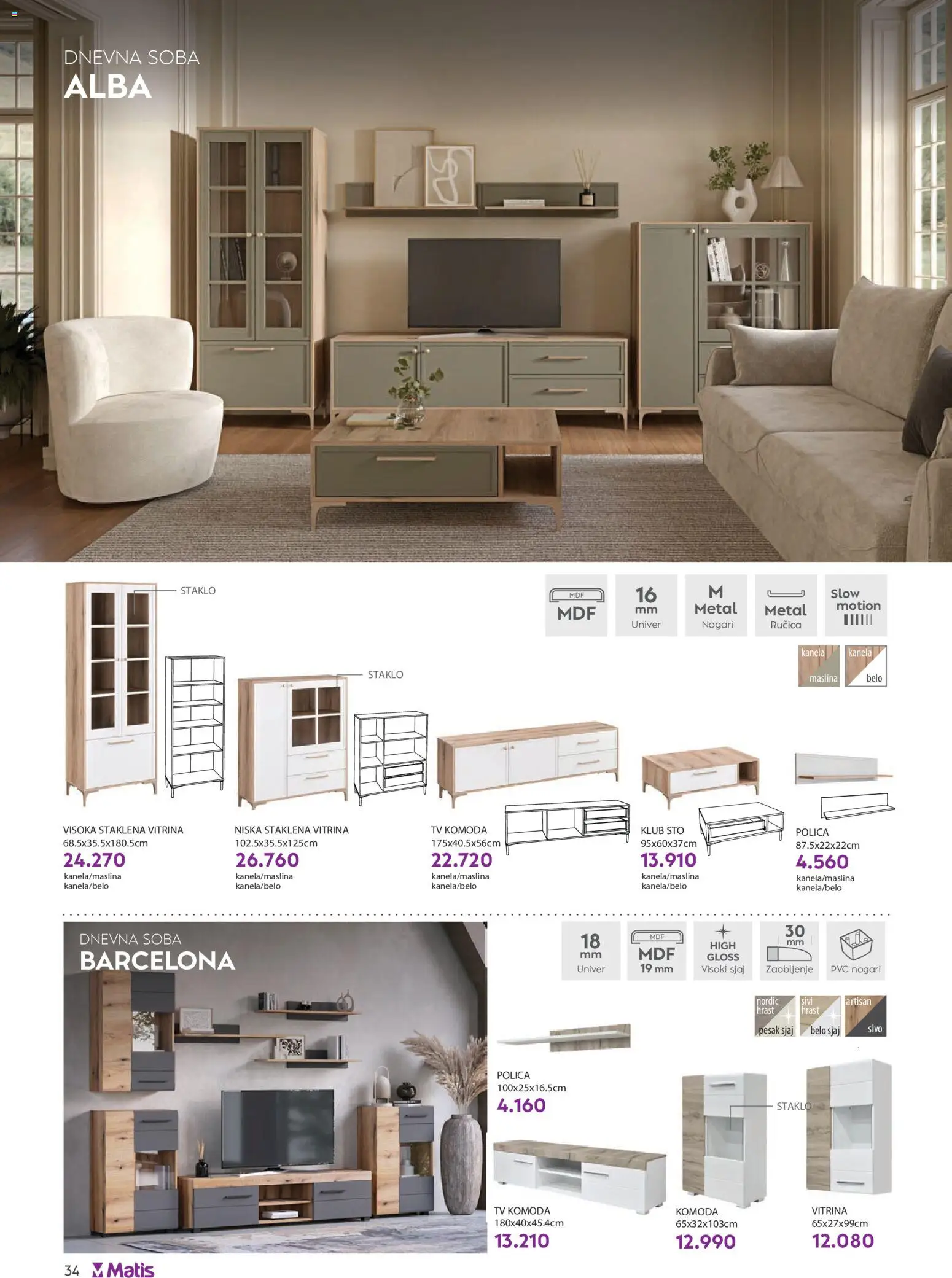 Matis katalog - važi od 01.04.2026 | Strana: 34 | Proizvode: Komoda, Tv komoda, Polica, Sto