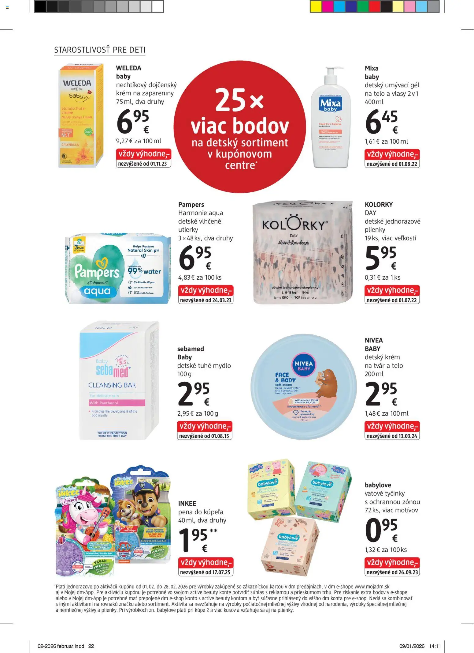 Nové dm drogerie akcie – leták je platný od 01.02.2026 | Strana: 22 | Produkty: Mydlo, Pena do kúpeľa, Krém, Plienky