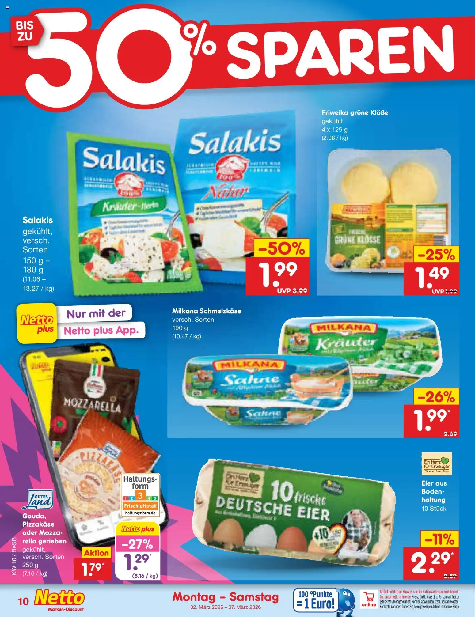 Netto Marken-Discount Prospekt 	 – gültig ab 02.03.2026 | Seite: 10 | Produkte: Eier, Milkana, Mozzarella, Salakis
