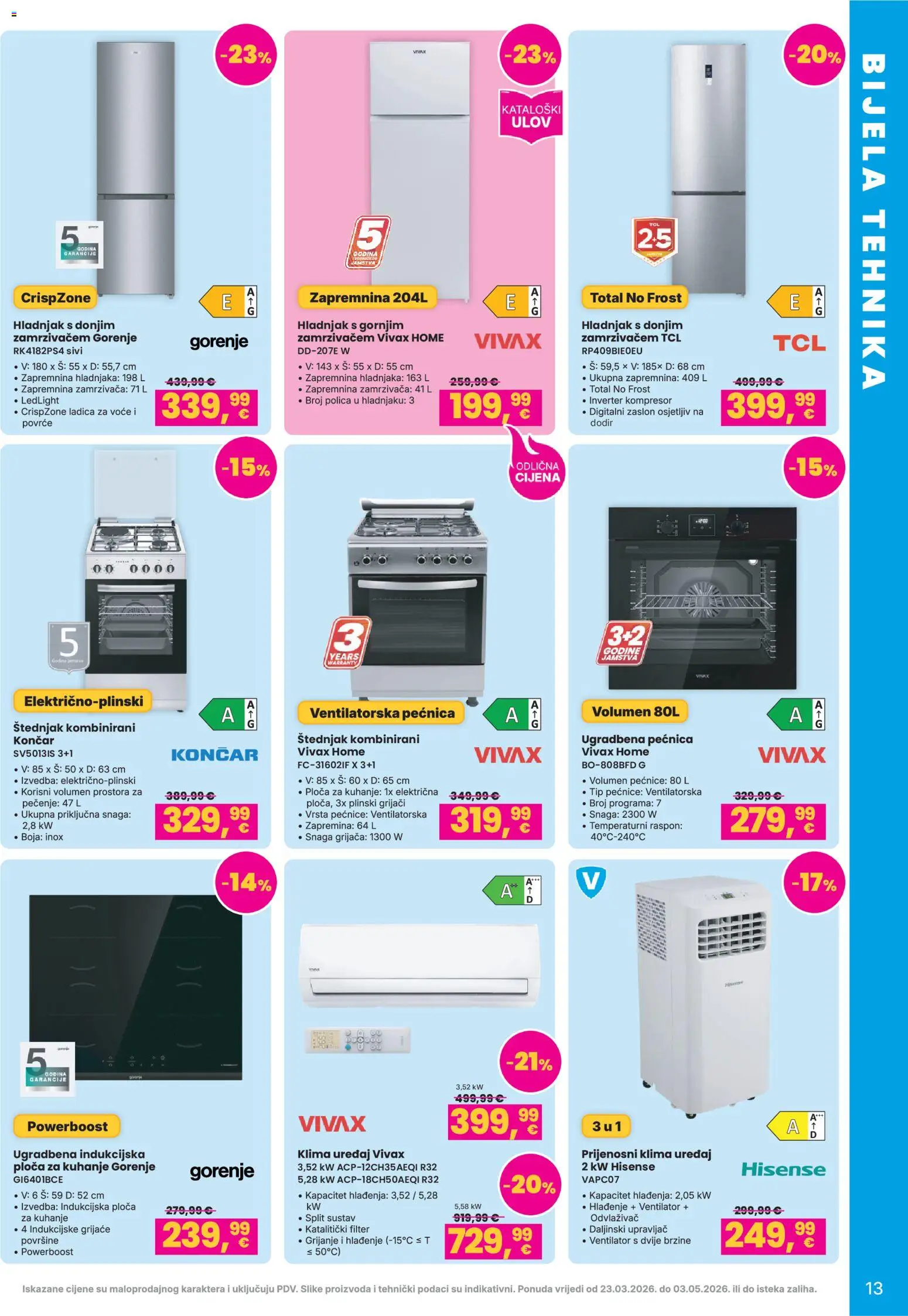 Vacom katalog | vrijedi od 23.03.2026 | Stranica: 13 | Proizvodi: Klima uređaj, Indukcijska ploča, Kompresor, Štednjak