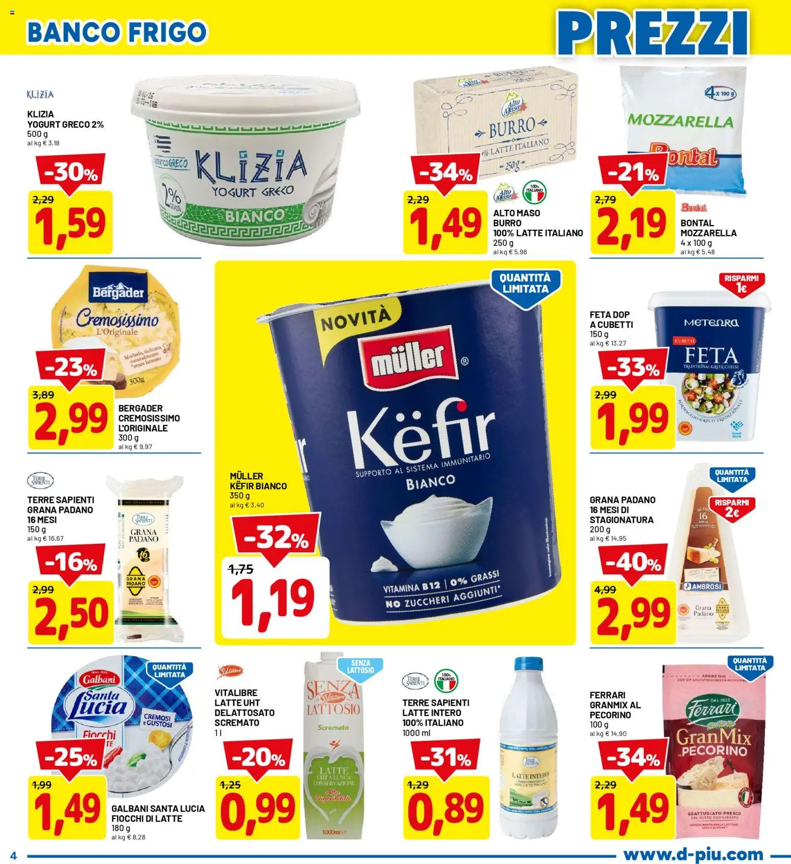 Volantino D Più del 30.04.2026 | Pagina: 4 | Prodotti: Fiocchi, Mozzarella, Latte, Feta