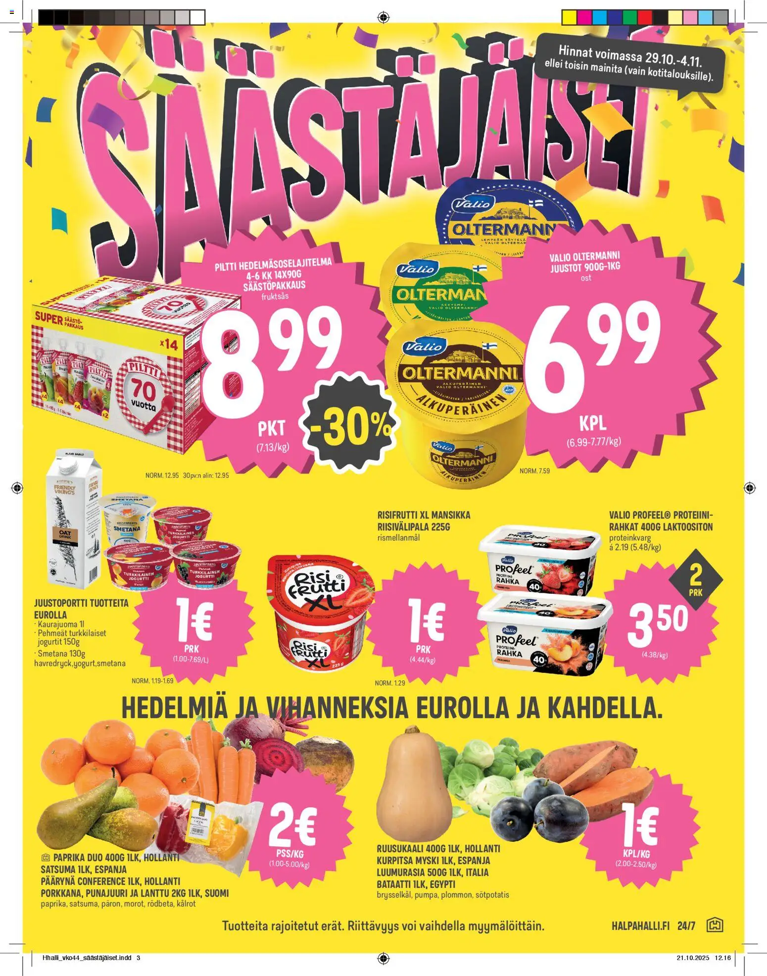 Halpa Halli tarjoukset – voimassa 29.10.2025 alkaen | Sivu: 3 | Tuotteet: Ruusukaali, Kaurajuoma, Smetana, Kurpitsa