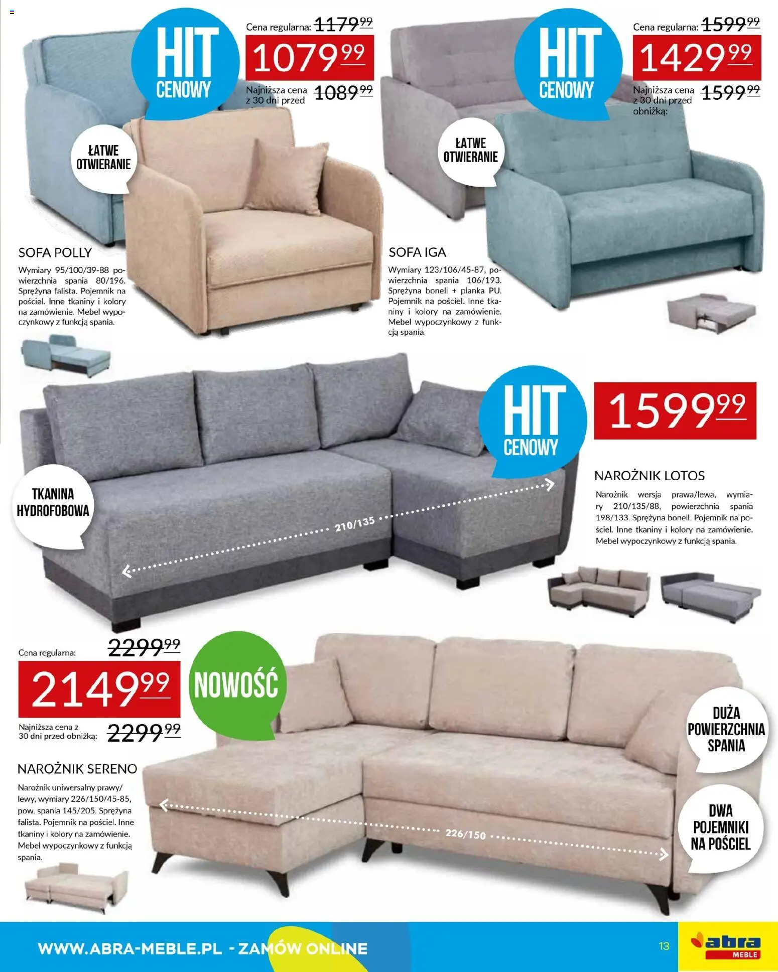 Abra meble Gazetka od 09.01.2026 | Strona: 13 | Produkty: Pościel, Sofa
