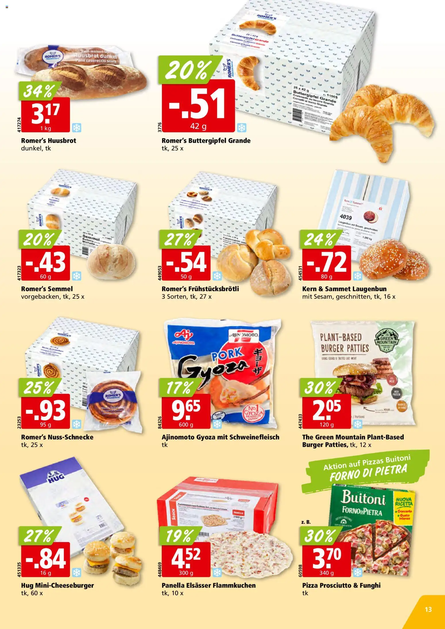 Aligro Aktionen Schlieren, Gossau SG, Frauenfeld, Rapperswil-Jona, Sargans, Bern, Brüttisellen, Pratteln, Emmen, Spreitenbach – gültig ab 03.11.2025 | Seite: 13 | Produkte: Pane, Burger, Pizza, Schweinefleisch