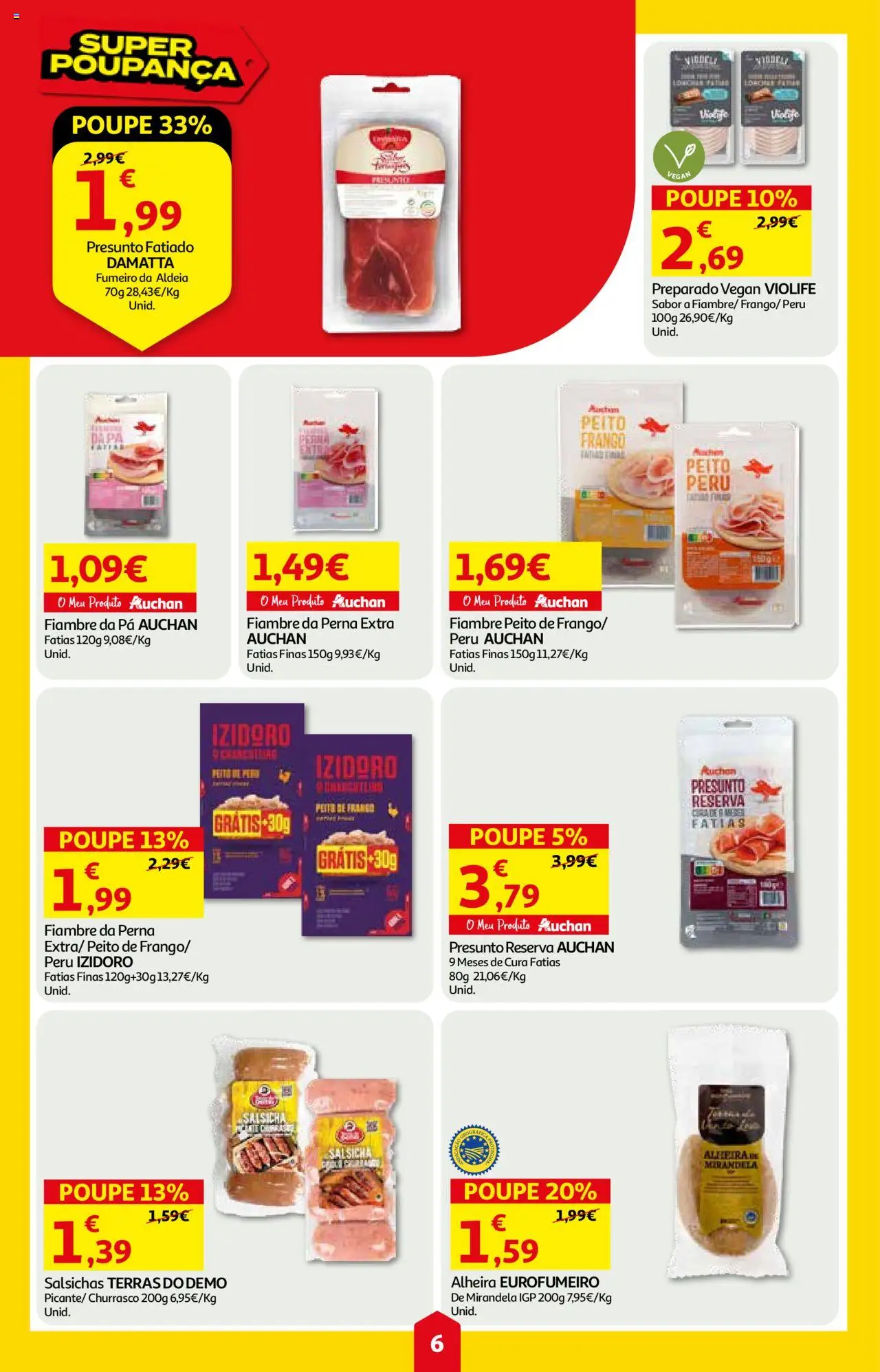 Auchan folheto │ válido de 07.08.2025 | Página: 6 | Produtos: Peru, Salsicha, Presunto, Pá