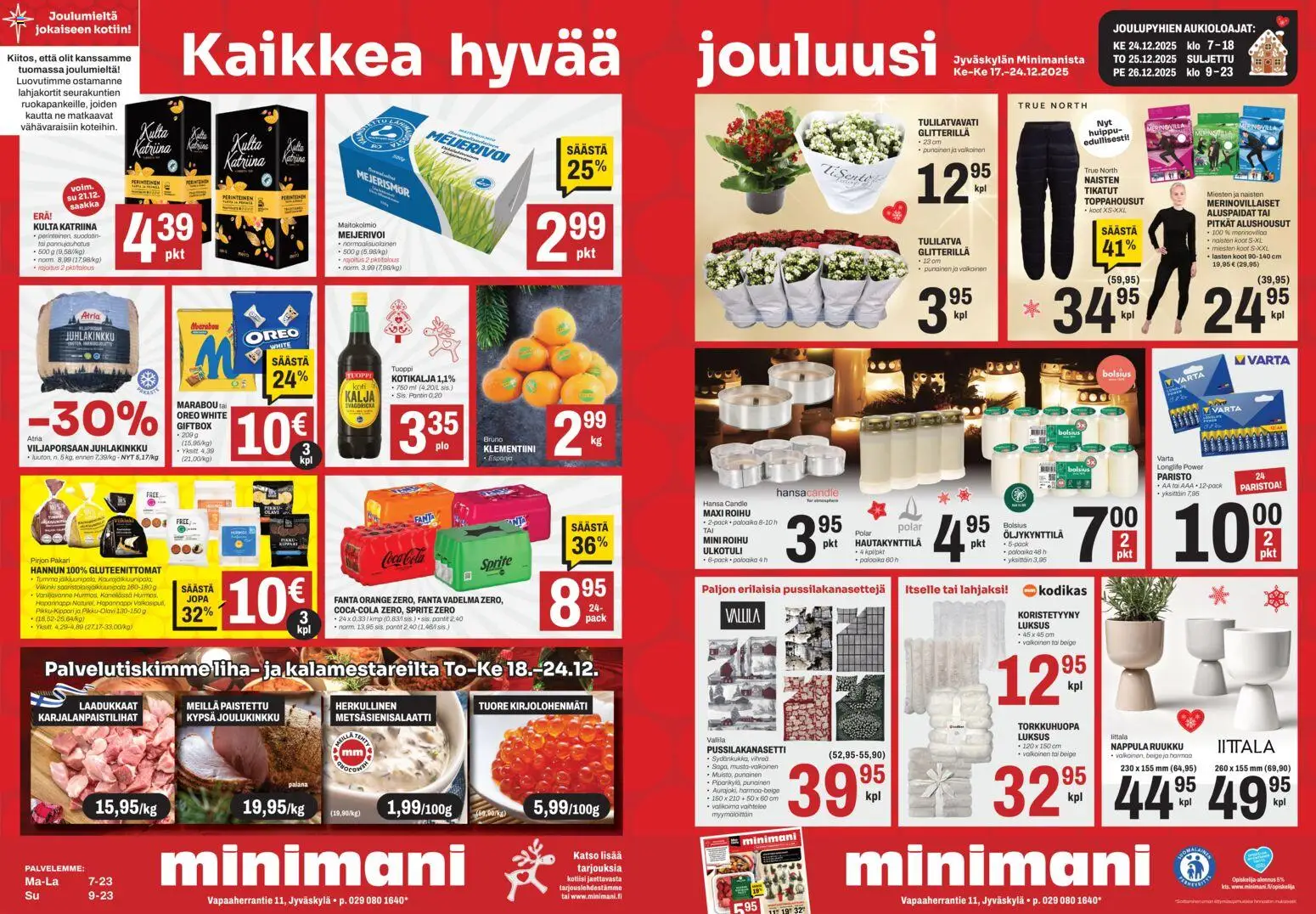 Minimani Tarjoukset - Jyväskylä – voimassa 17.12.2025 alkaen | Sivu: 1 | Tuotteet: Oreo, Sprite, Klementiini, Alushousut