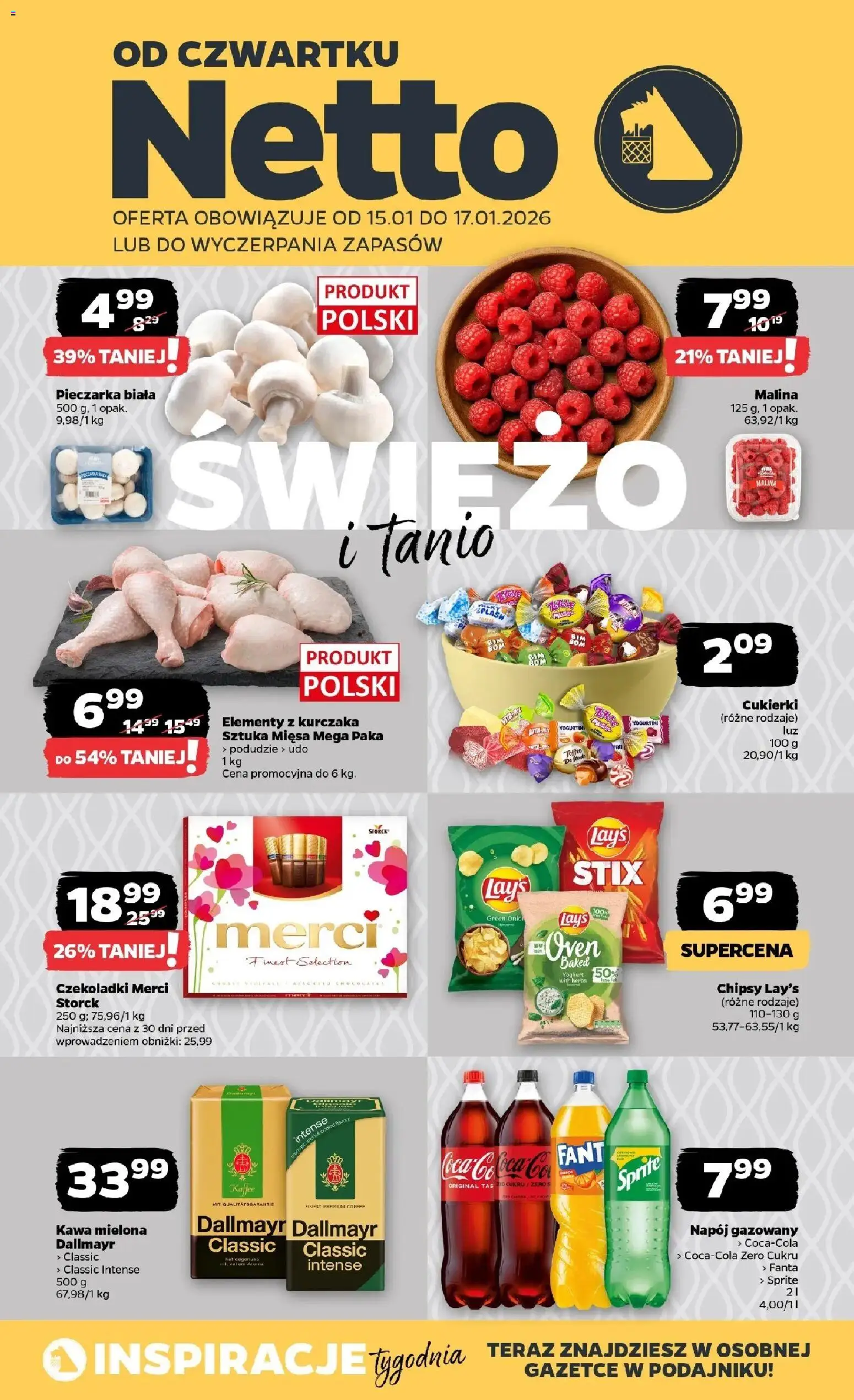 Netto gazetka - Spożywcza od 15.01.2026 | Strona: 1 | Produkty: Malina, Chipsy, Czekoladki, Kawa