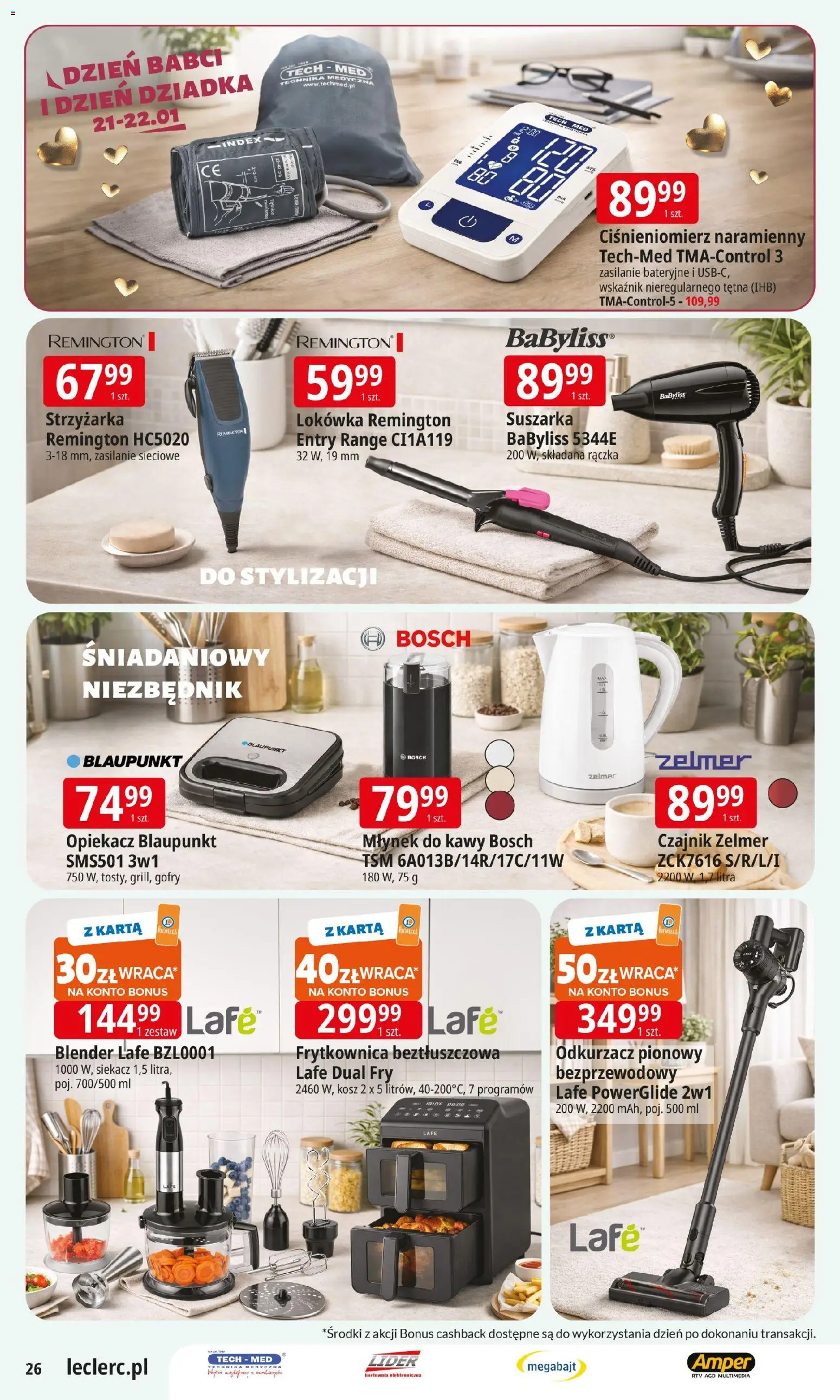 E.Leclerc Gazetka - Zielona Góra od 13.01.2026 | Strona: 26 | Produkty: Odkurzacz, Opiekacz, Frytkownica, Kosz
