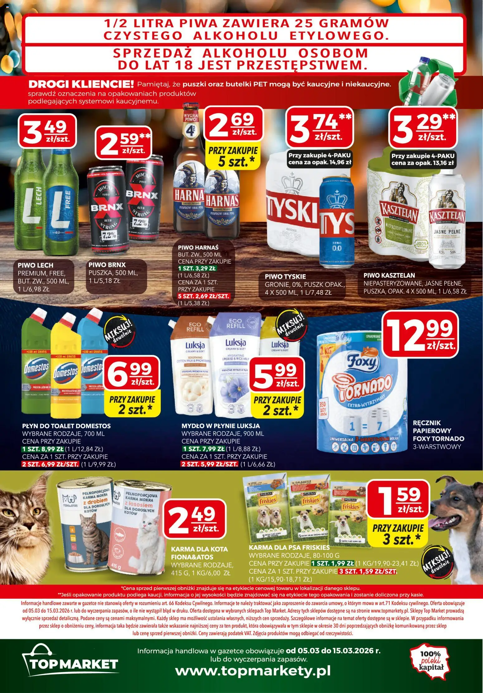 Top Market gazetka mini od 05.03.2026 | Strona: 4 | Produkty: Top, Mydło w płynie, Harnaś, Piwo